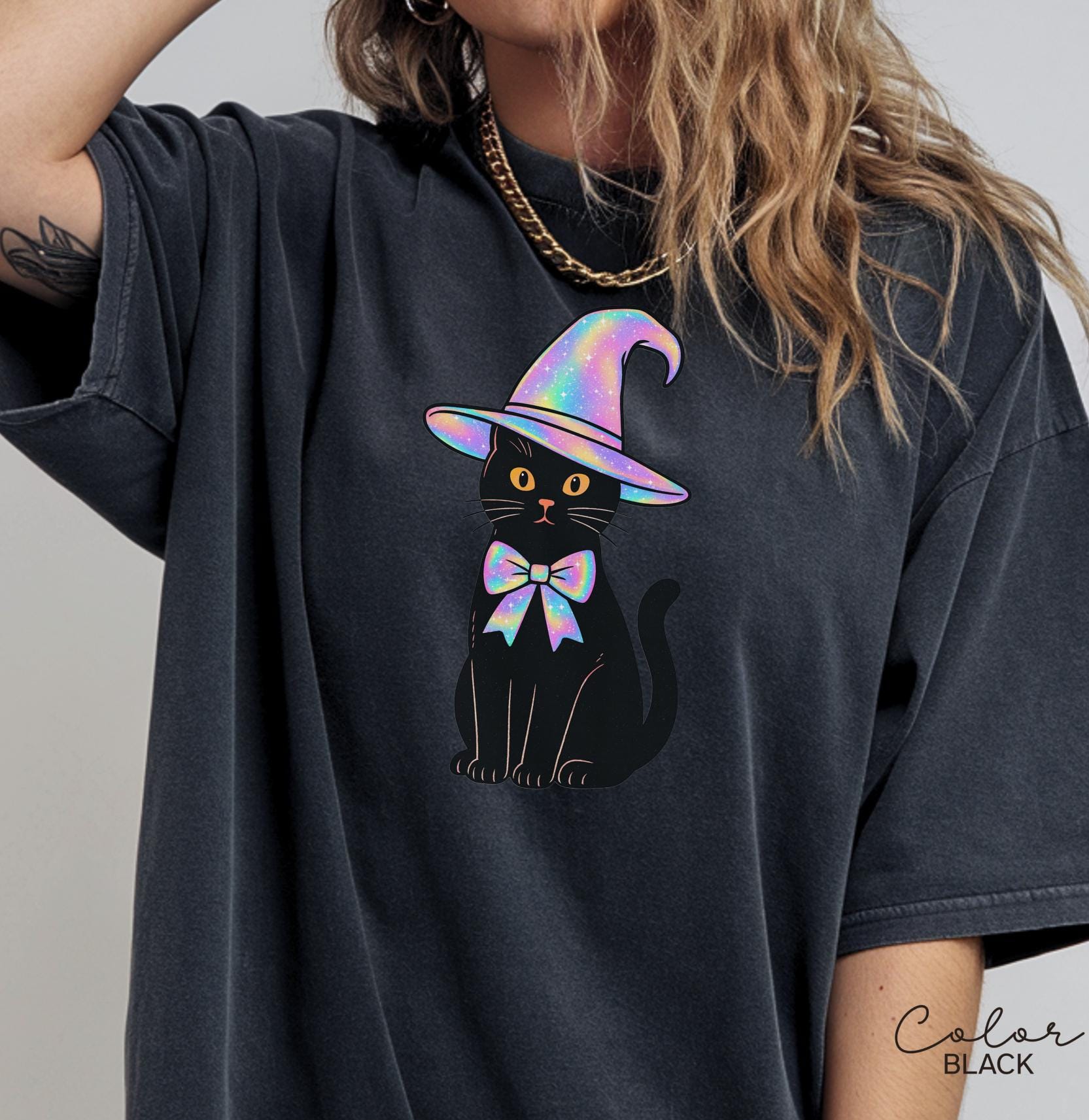 Halloween Black Cat Comfort Colors Shirt, Cute Cat Lover Halloween Tee, Spooky Season Cat, Halloween Cute Women Outfit, Halloween Gift