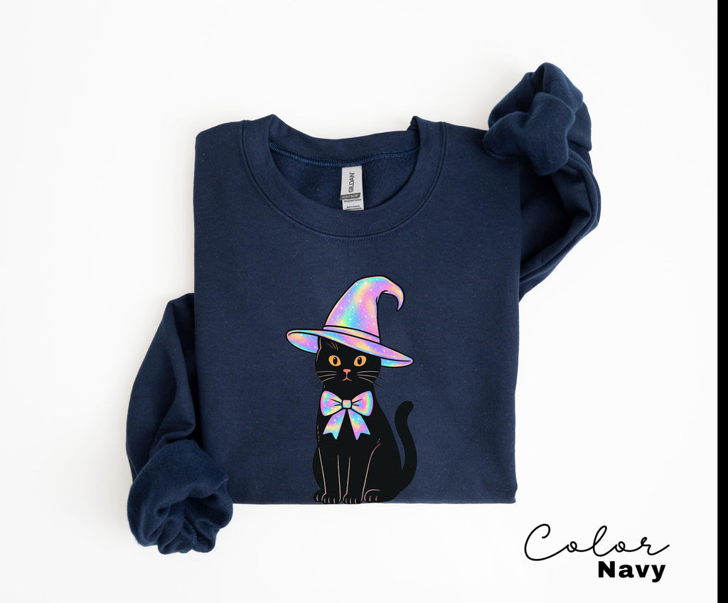 Halloween Black Cat Sweatshirt, Cat Lover Halloween Colorful Sweatshirt, Spooky Season Cat, Halloween Cute Women Outfit, Halloween Gift