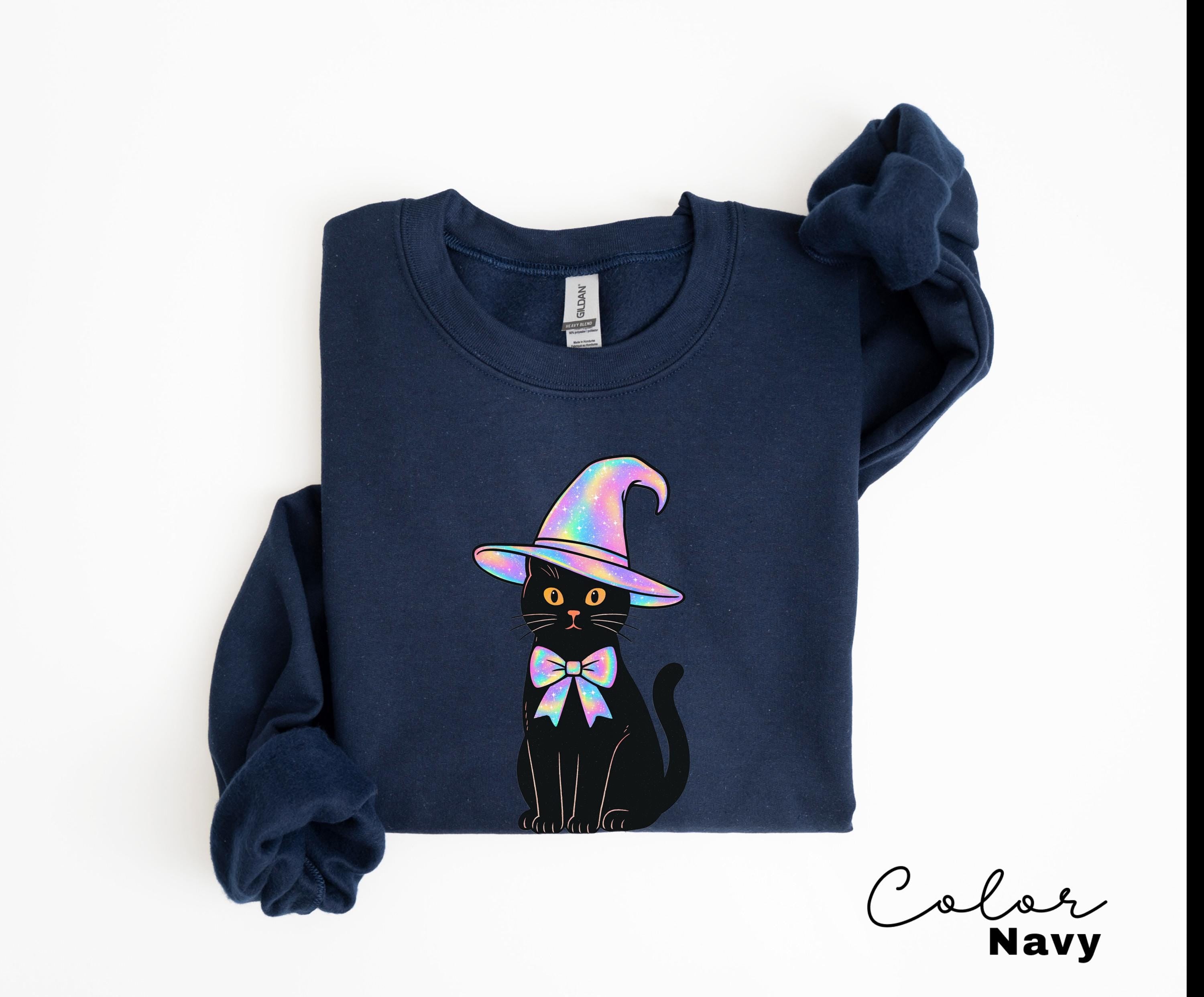 Halloween Black Cat Sweatshirt, Cat Lover Halloween Colorful Sweatshirt, Spooky Season Cat, Halloween Cute Women Outfit, Halloween Gift