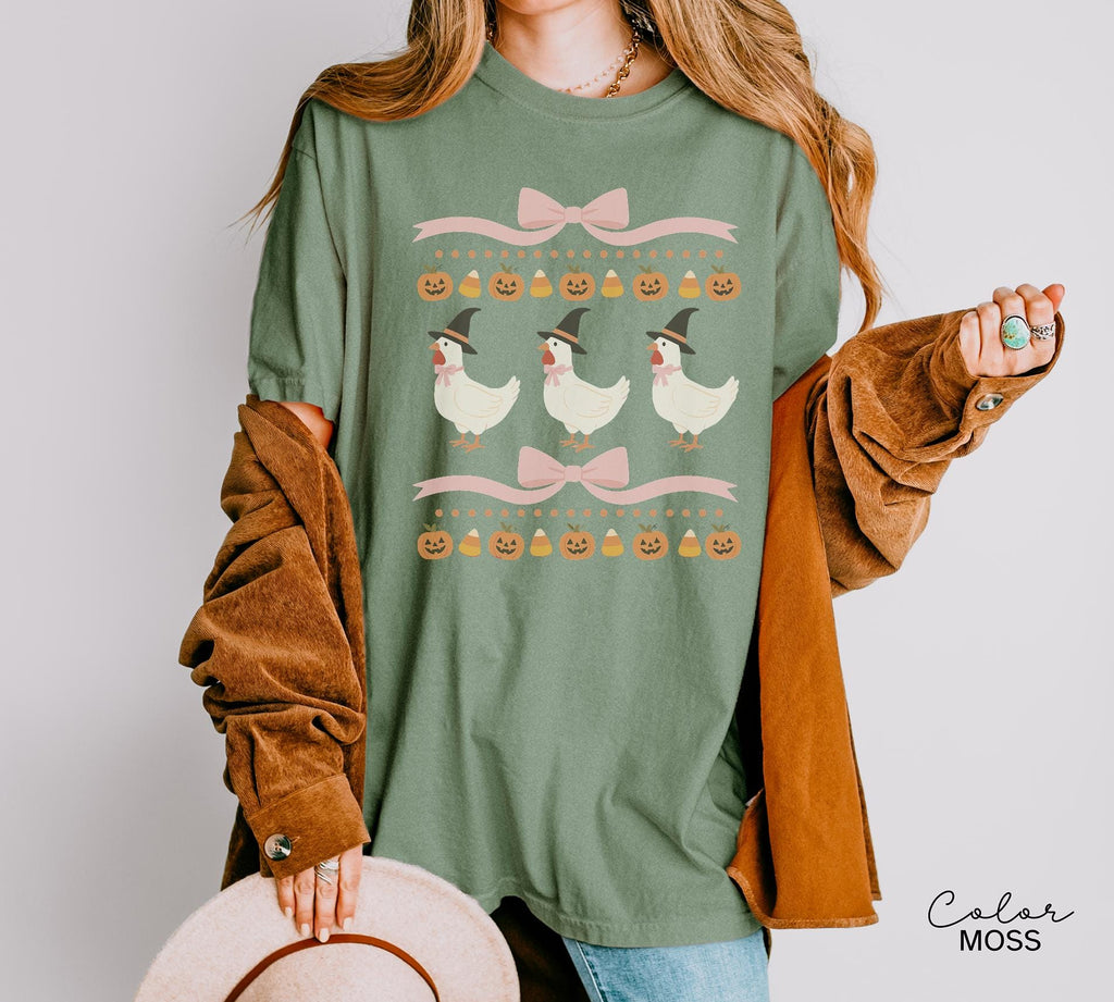 Halloween Chicken Bow Shirt, Retro Chicken Shirt, Cottagecore Halloween, Witch Chicks, Funny Chicken Tee, Farm Halloween, Country