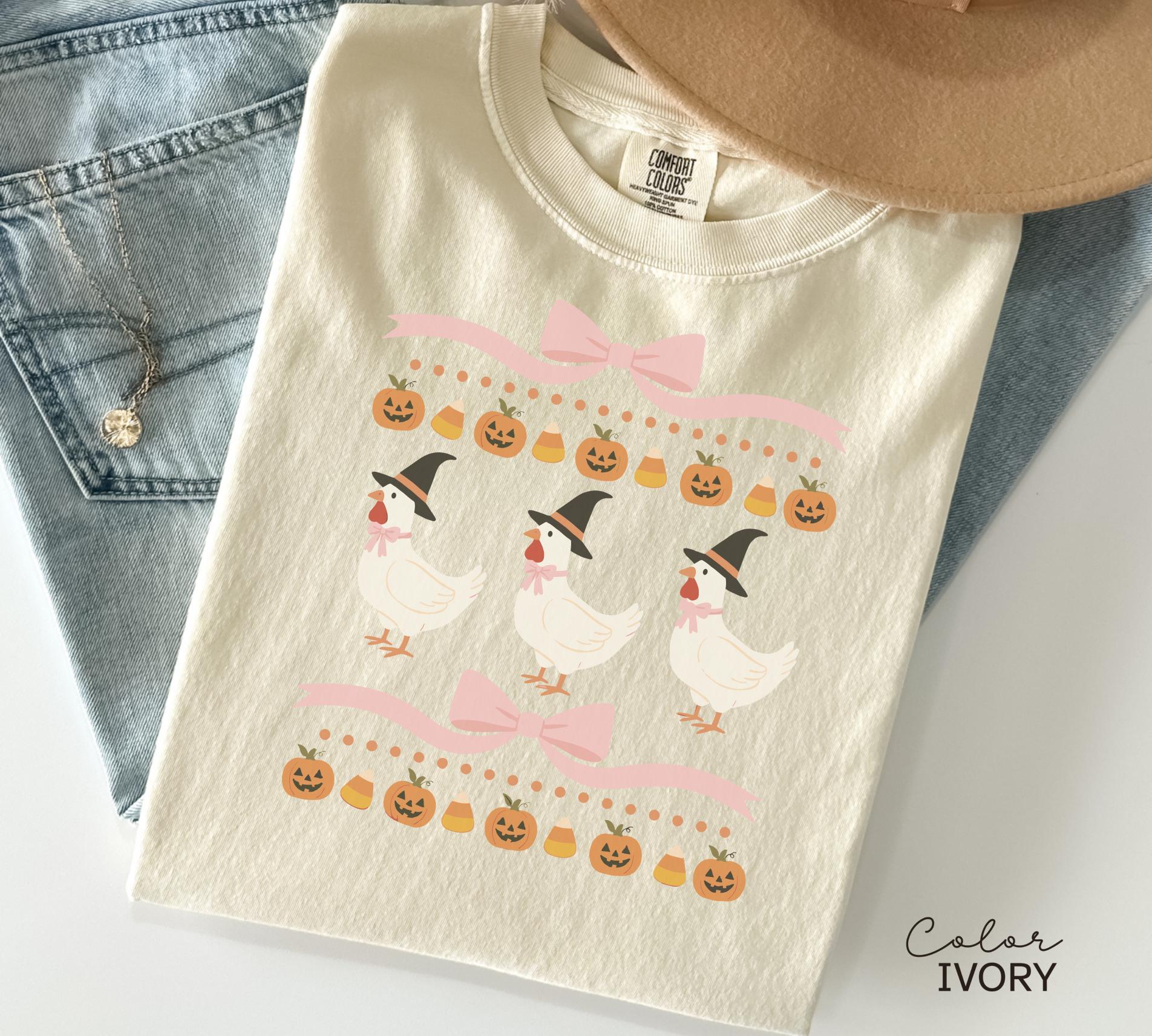 Halloween Chicken Bow Shirt, Retro Chicken Shirt, Cottagecore Halloween, Witch Chicks, Funny Chicken Tee, Farm Halloween, Country