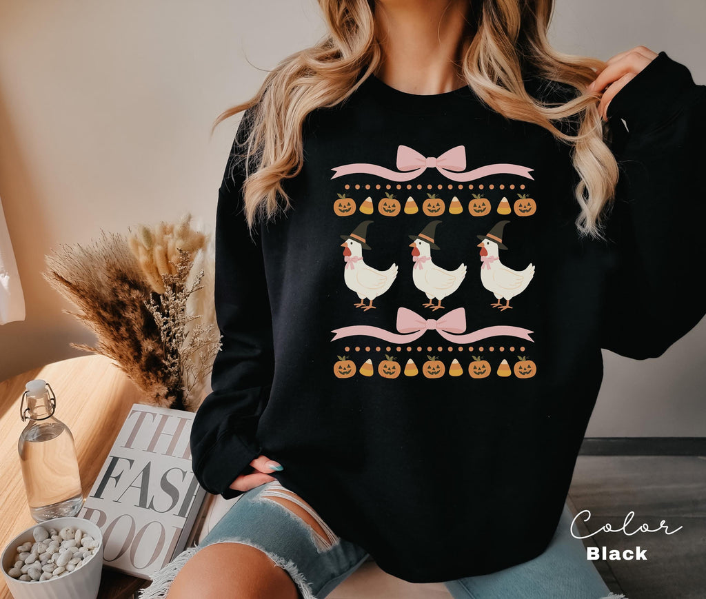 Halloween Chicken Bow Sweatshirt, Retro Chicken, Cottagecore Halloween, Witch Chicks, Funny Chicken, Farm Halloween, Country