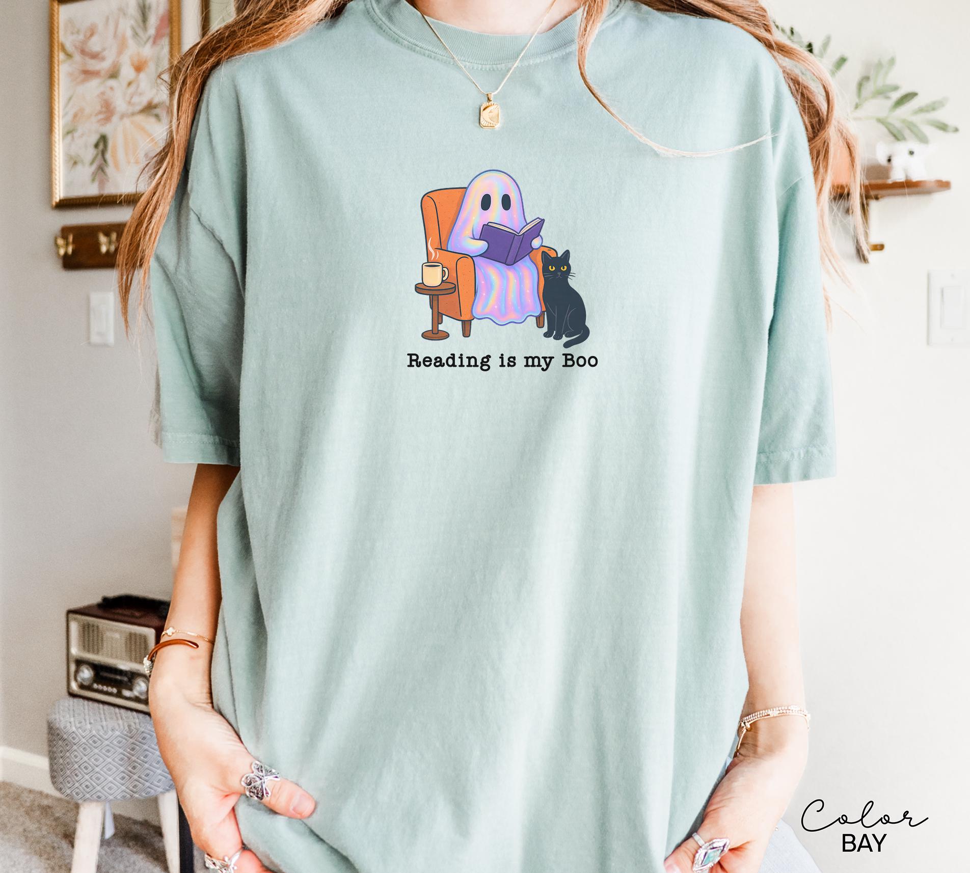 Halloween Ghost Reading Book Shirt, Reading is My Boo Shirt, Bookish Halloween Shirt, Halloween Reader Gift Shirt, Book Club Shirt