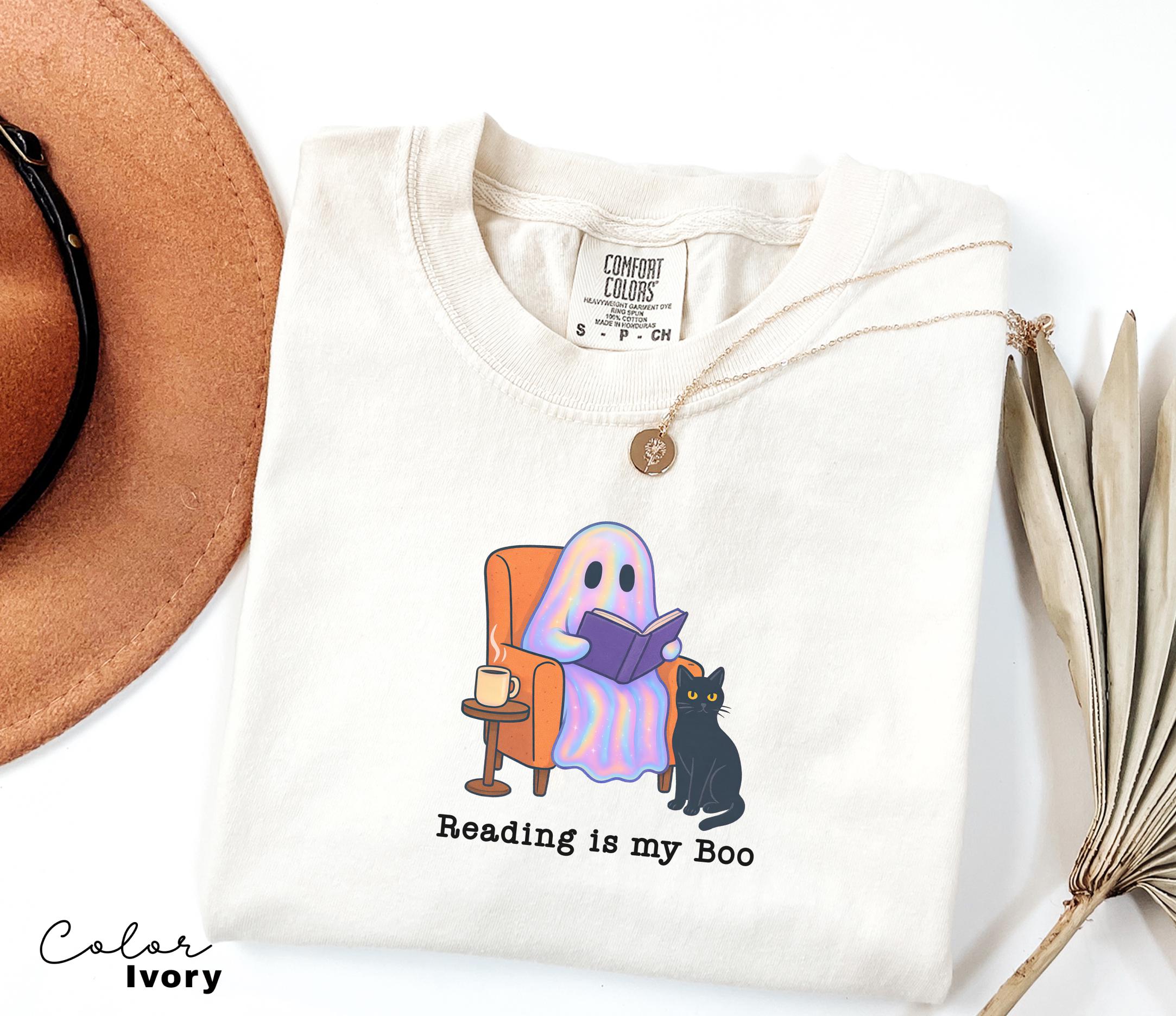 Halloween Ghost Reading Book Shirt, Reading is My Boo Shirt, Bookish Halloween Shirt, Halloween Reader Gift Shirt, Book Club Shirt