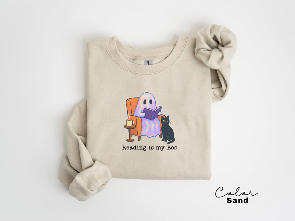 Halloween Ghost Reading Book Sweatshirt, Reading is my Boo Sweatshirt, Bookish Halloween , Halloween Reader Gift , Book Club Crewneck