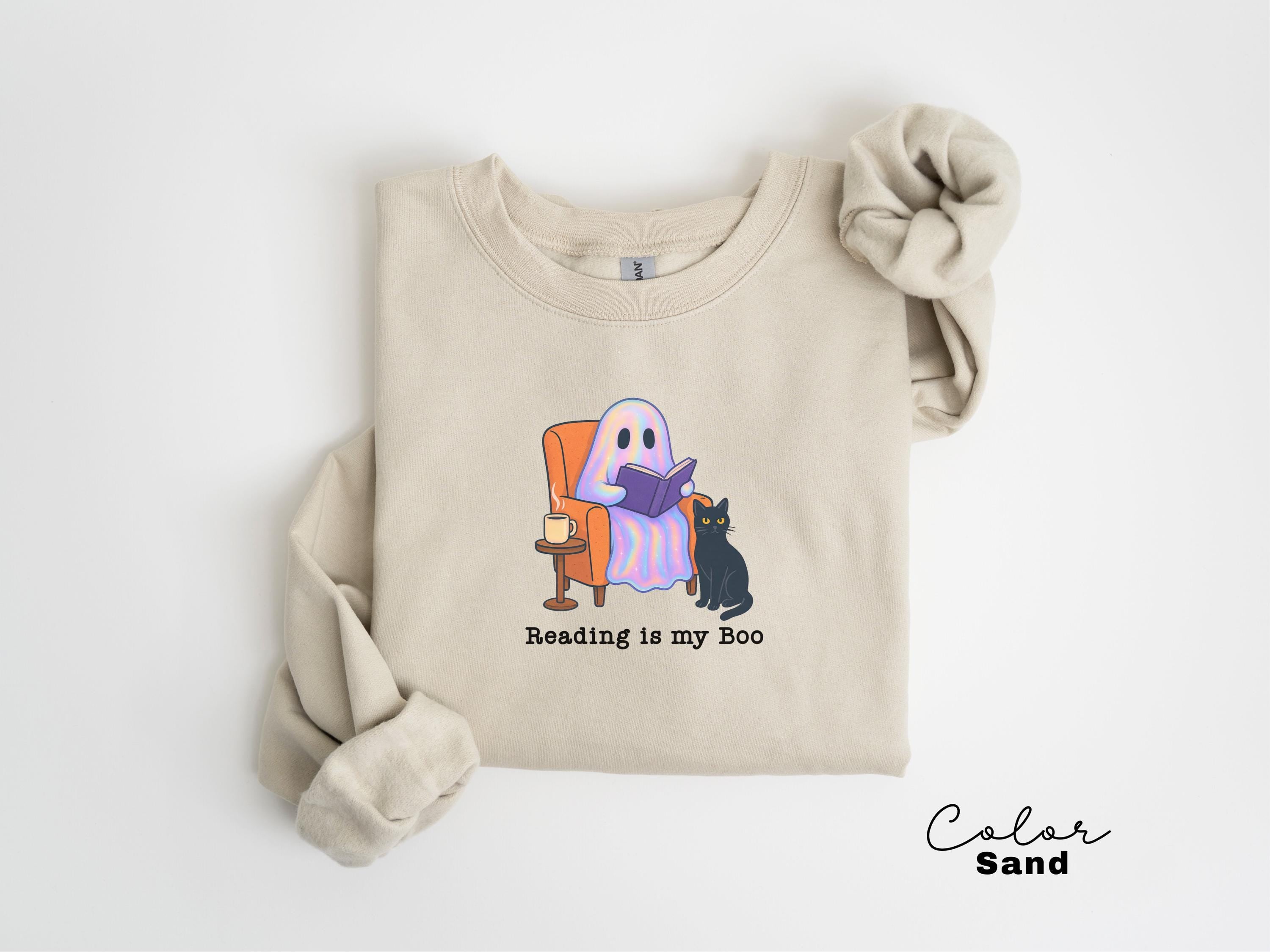Halloween Ghost Reading Book Sweatshirt, Reading is my Boo Sweatshirt, Bookish Halloween , Halloween Reader Gift , Book Club Crewneck