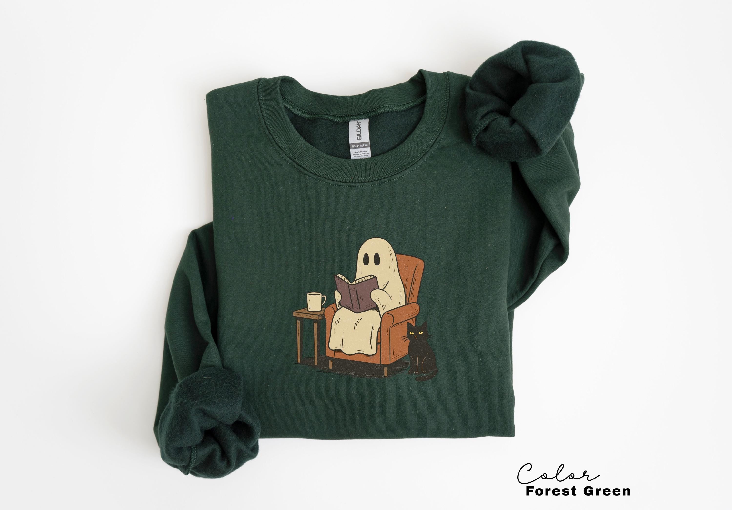 Halloween Ghost Reading Book Sweatshirt, Cozy Season Crewneck, Bookish Halloween , Halloween Reader Gift, Book Club,