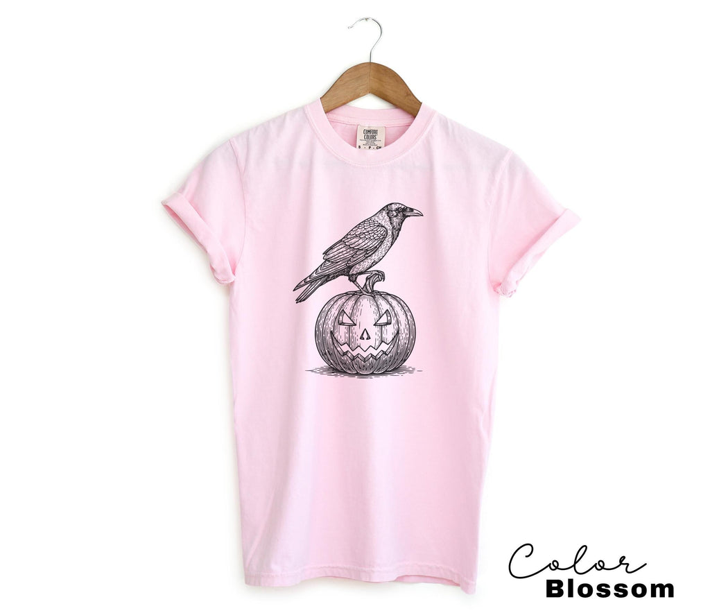 Halloween Crow Pumpkin Shirt, Jack O Lantern, Boho Cottagecore, Floral Halloween, Oversized, Comfort Colors, Crewneck Tee, Halloween Party