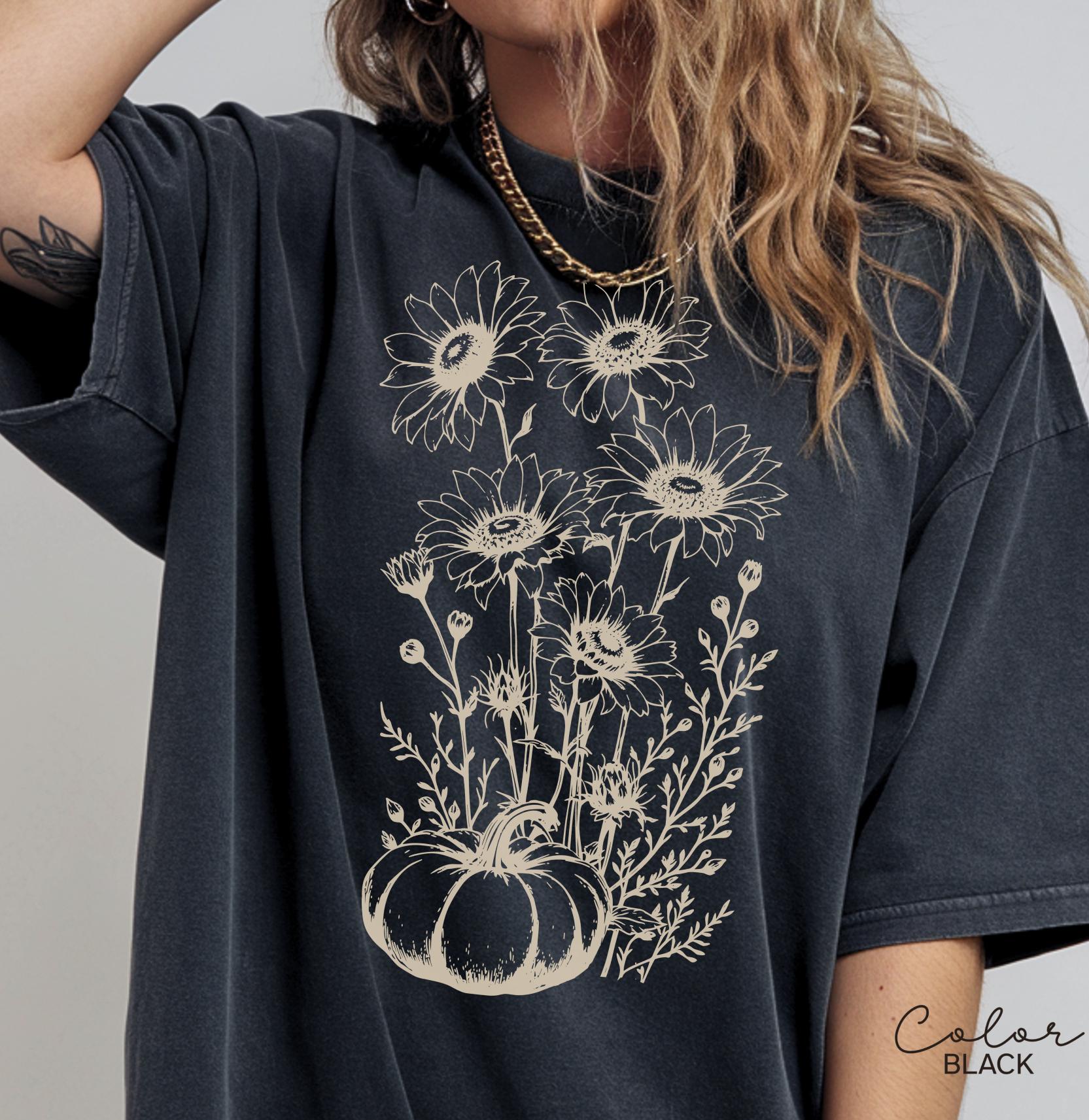 Boho Fall Floral Shirt, Retro Fall Tshirt, Comfort Colors, Autumn Vibes Shirt, Pumpkin Fall Tee, Pressed Wildflower Flower Shirt