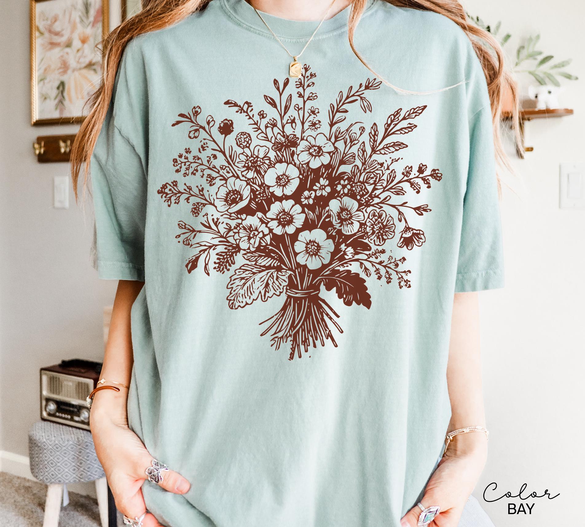 Boho Fall Floral Shirt, Retro Fall Tshirt, Comfort Colors, Autumn Vibes Shirt, Pumpkin Fall Tee, Pressed Wildflower Flower Shirt