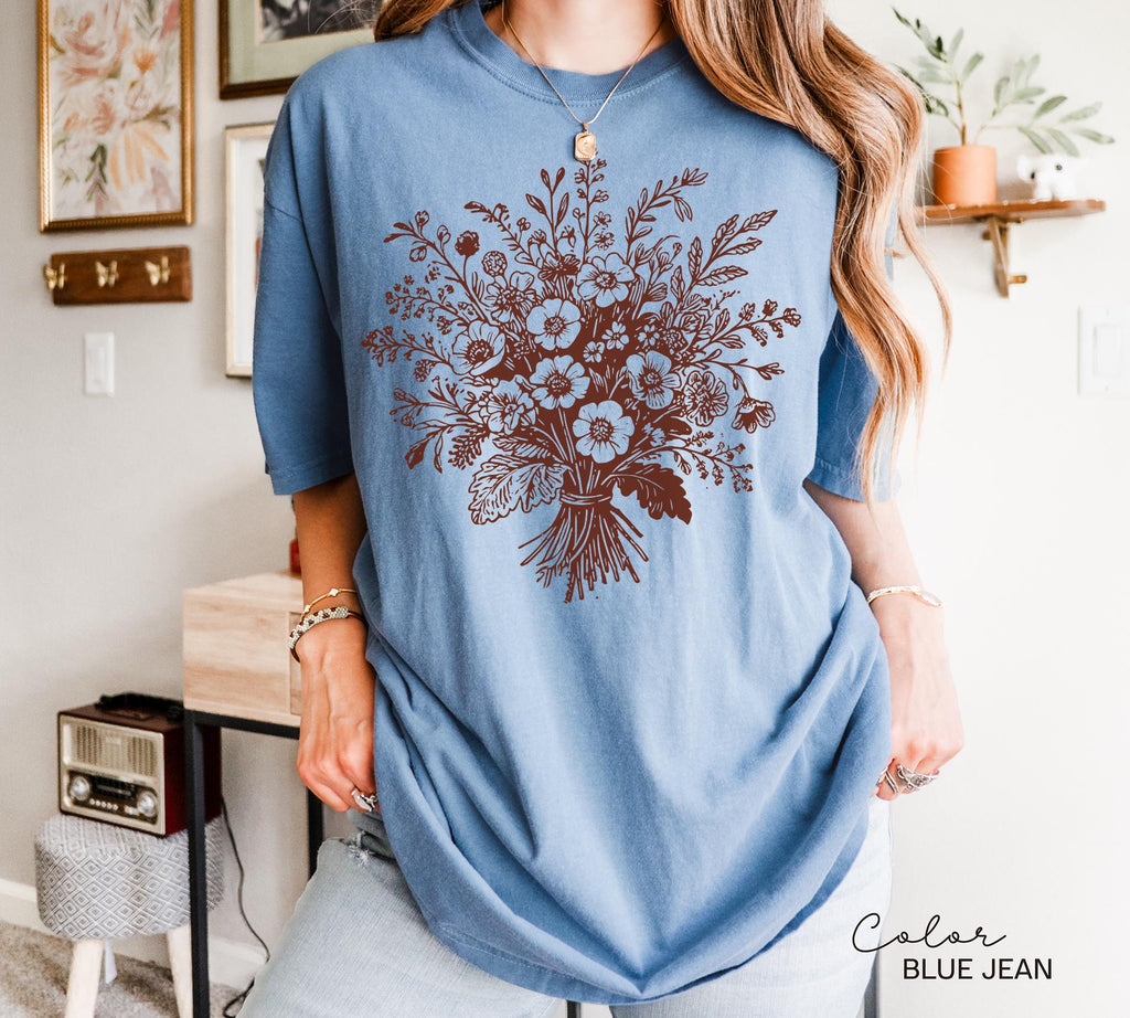 Boho Fall Floral Shirt, Retro Fall Tshirt, Comfort Colors, Autumn Vibes Shirt, Pumpkin Fall Tee, Pressed Wildflower Flower Shirt