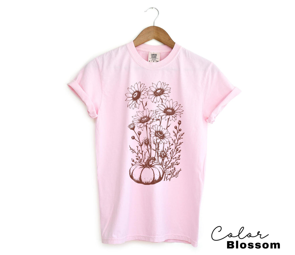 Boho Fall Floral Shirt, Retro Fall Tshirt, Comfort Colors, Autumn Vibes Shirt, Pumpkin Fall Tee, Pressed Wildflower Flower Shirt