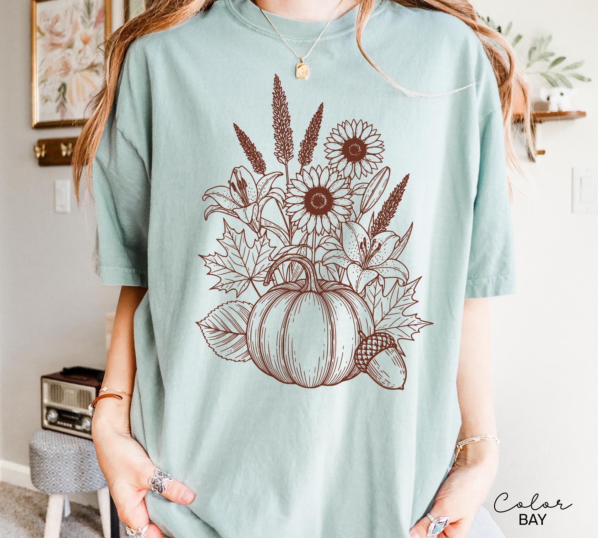 Boho Fall Floral Shirt, Retro Fall Tshirt, Comfort Colors, Autumn Vibes Shirt, Pumpkin Fall Tee, Pressed Wildflower Flower Shirt