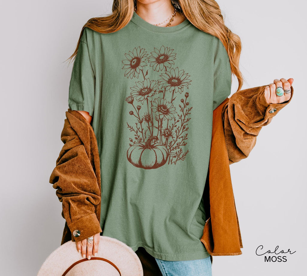 Boho Fall Floral Shirt, Retro Fall Tshirt, Comfort Colors, Autumn Vibes Shirt, Pumpkin Fall Tee, Pressed Wildflower Flower Shirt