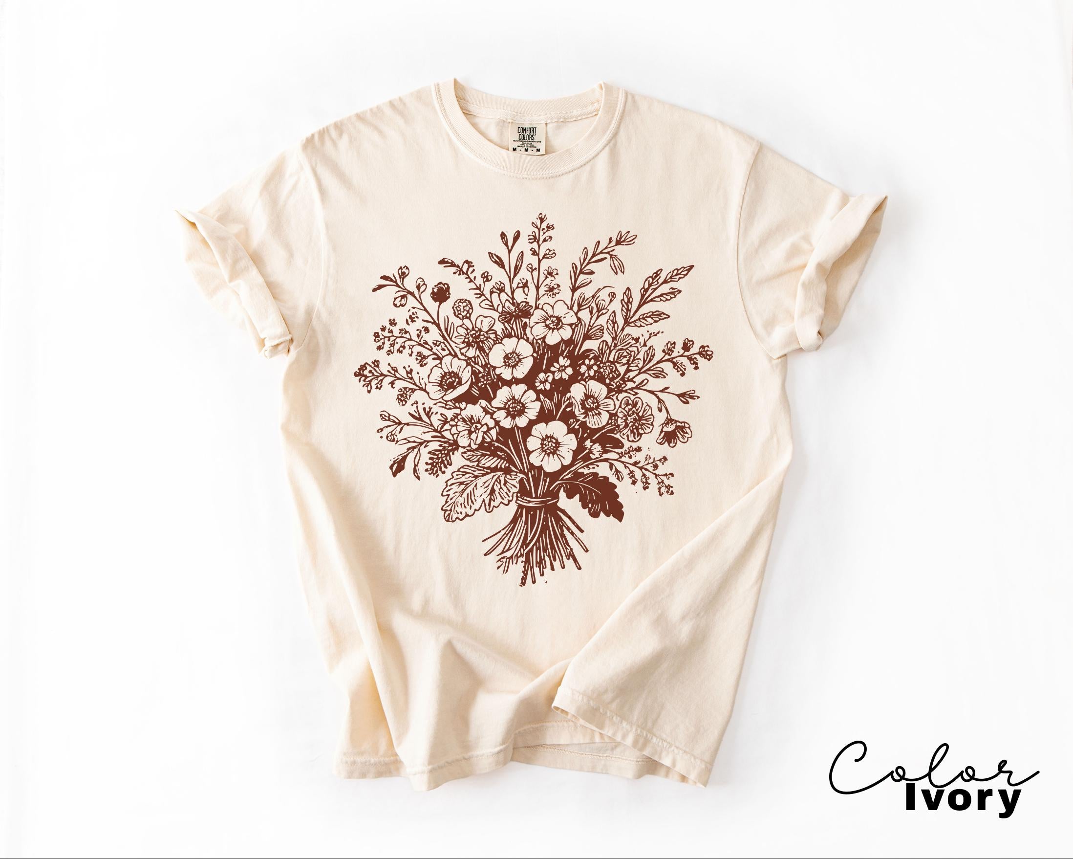 Boho Fall Floral Shirt, Retro Fall Tshirt, Comfort Colors, Autumn Vibes Shirt, Pumpkin Fall Tee, Pressed Wildflower Flower Shirt