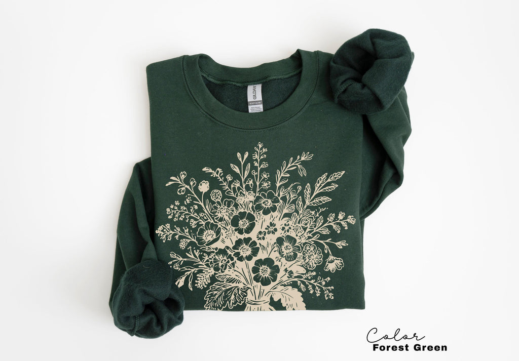 Boho Fall Floral Sweatshirt, Retro Fall Crewneck, Autumn Vibes, Pumpkin Fall, Pressed Wildflower Flower Sweatshirt