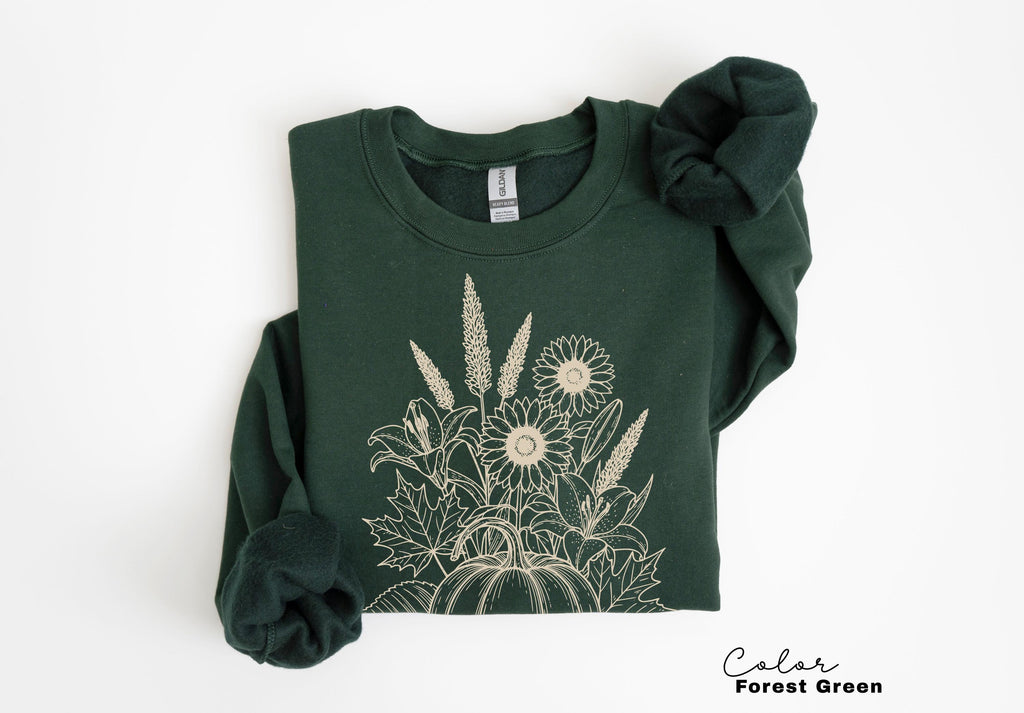 Boho Fall Floral Sweatshirt, Retro Fall Crewneck, Autumn Vibes, Pumpkin Fall, Pressed Wildflower Flower Sweatshirt