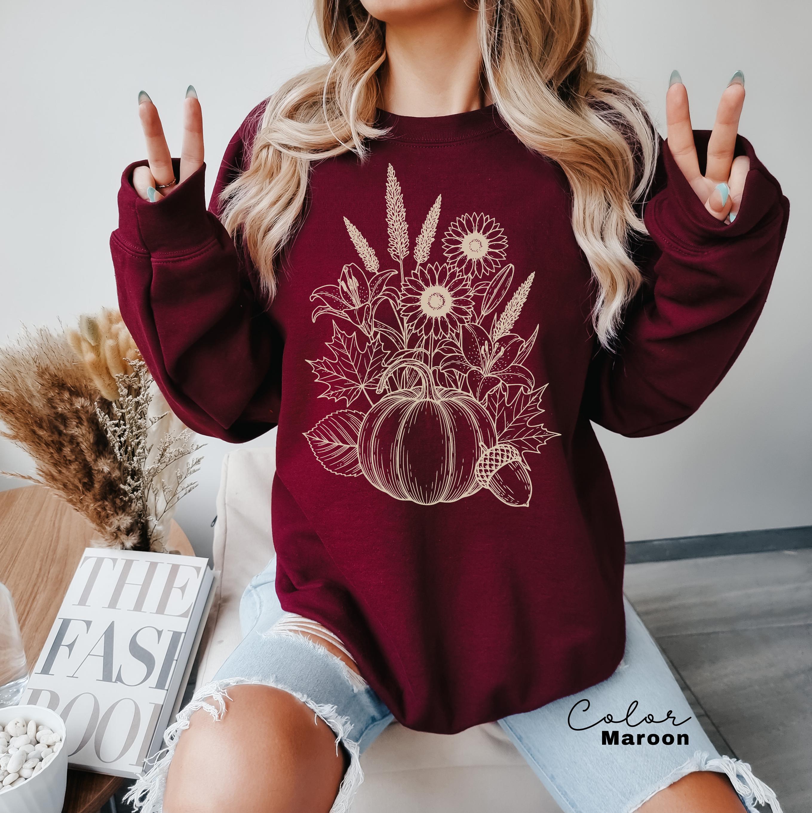 Boho Fall Floral Sweatshirt, Retro Fall Crewneck, Autumn Vibes, Pumpkin Fall, Pressed Wildflower Flower Sweatshirt