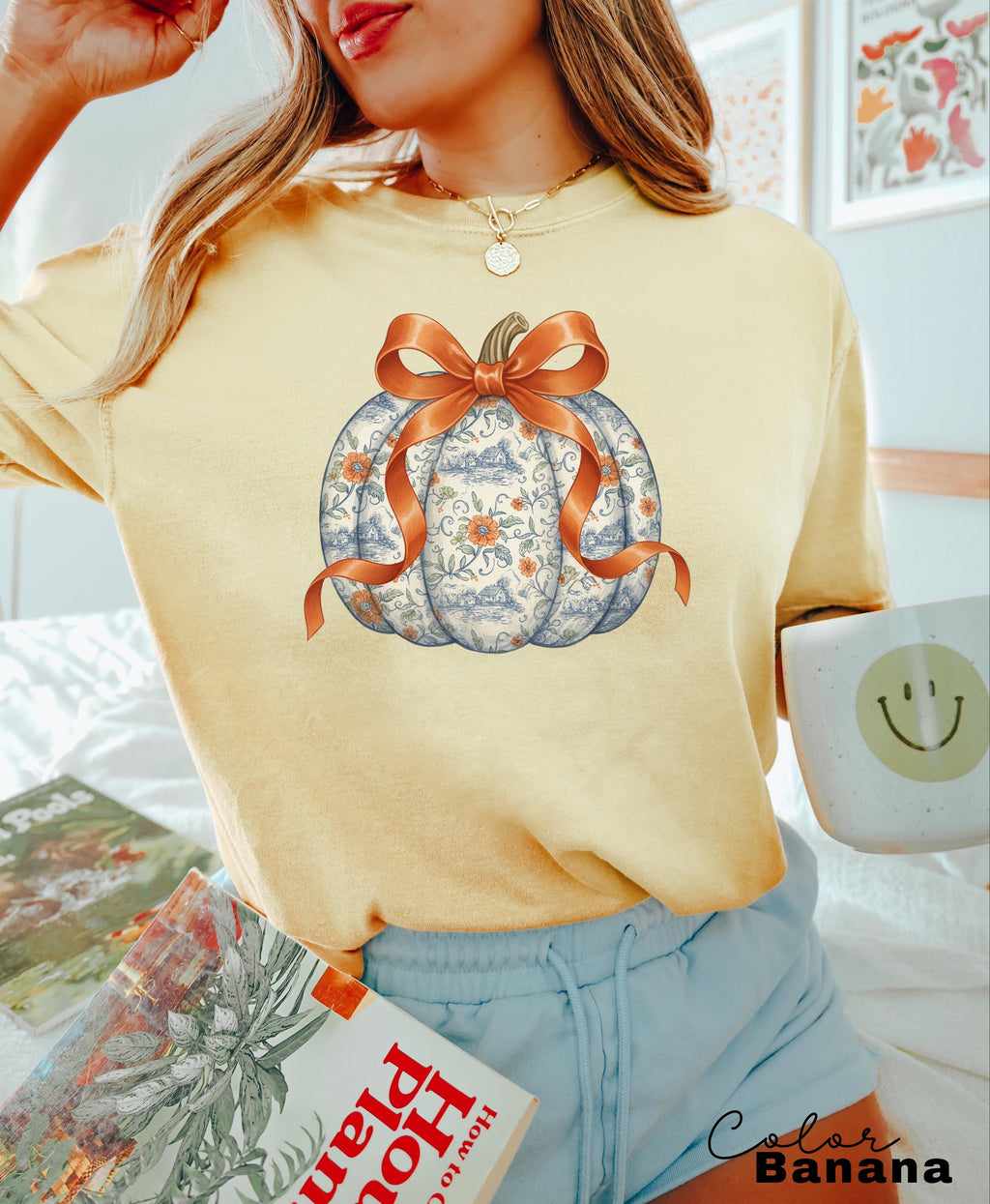 Preppy Floral Pumpkin Shirt Pumpkin Season T-Shirt, Coquette Bow, Autumn Fall Shirt, Thanksgiving Shirt, Fall Pumpkin Comfort Colors Shirt