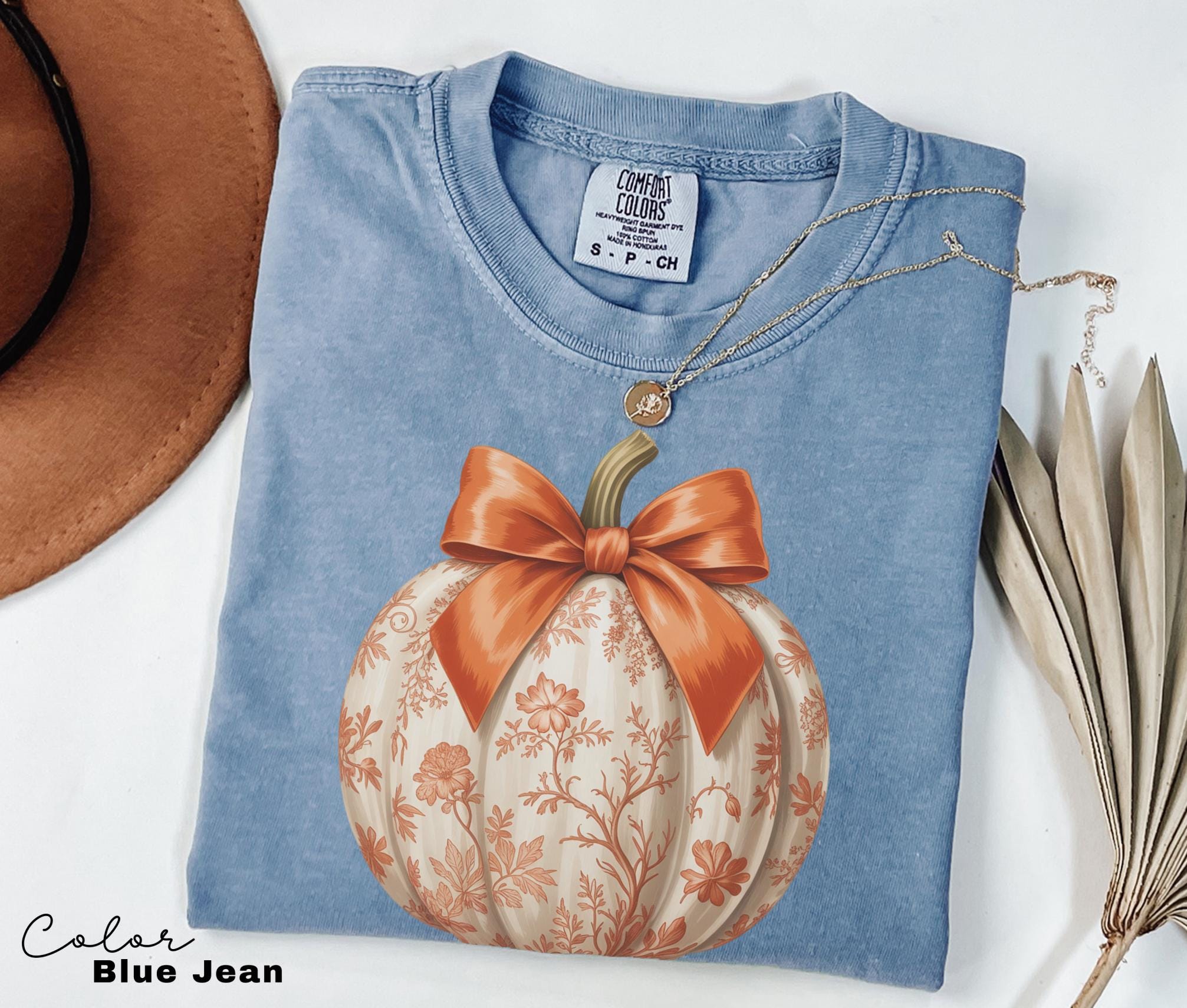 Preppy Floral Pumpkin Shirt Pumpkin Season T-Shirt, Coquette Bow, Autumn Fall Shirt, Thanksgiving Shirt, Fall Pumpkin Comfort Colors Shirt