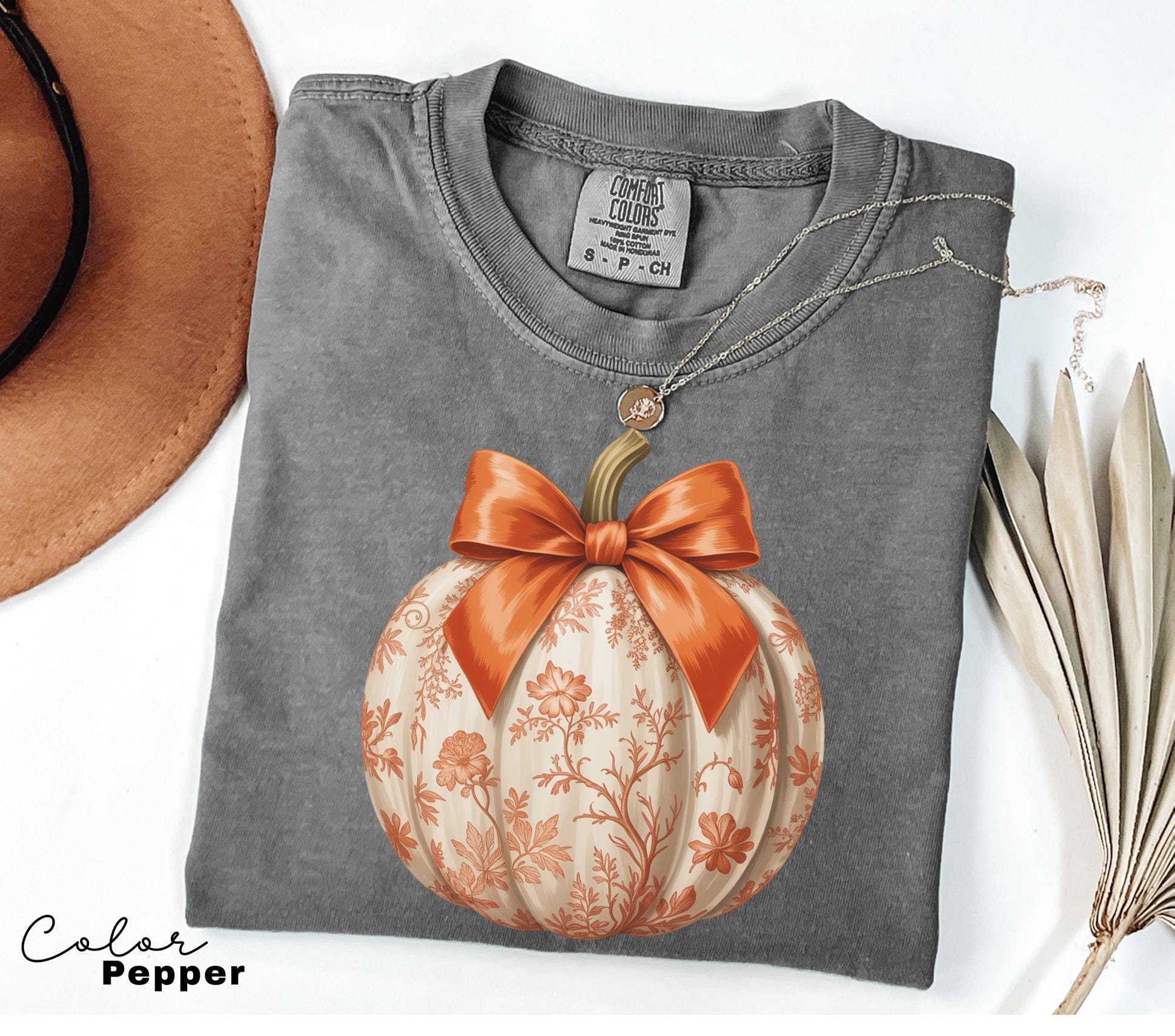 Preppy Floral Pumpkin Shirt Pumpkin Season T-Shirt, Coquette Bow, Autumn Fall Shirt, Thanksgiving Shirt, Fall Pumpkin Comfort Colors Shirt