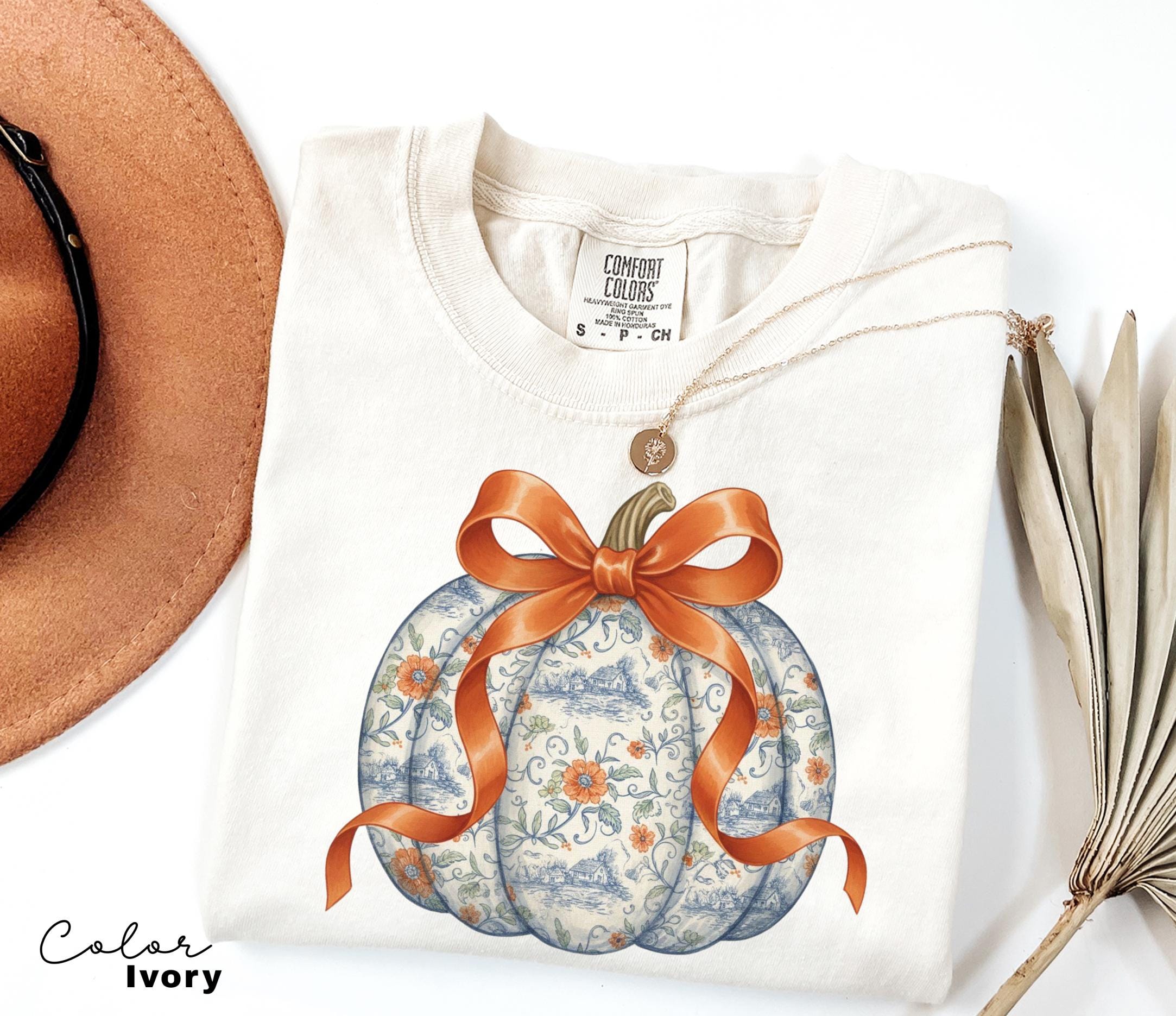 Preppy Floral Pumpkin Shirt Pumpkin Season T-Shirt, Coquette Bow, Autumn Fall Shirt, Thanksgiving Shirt, Fall Pumpkin Comfort Colors Shirt