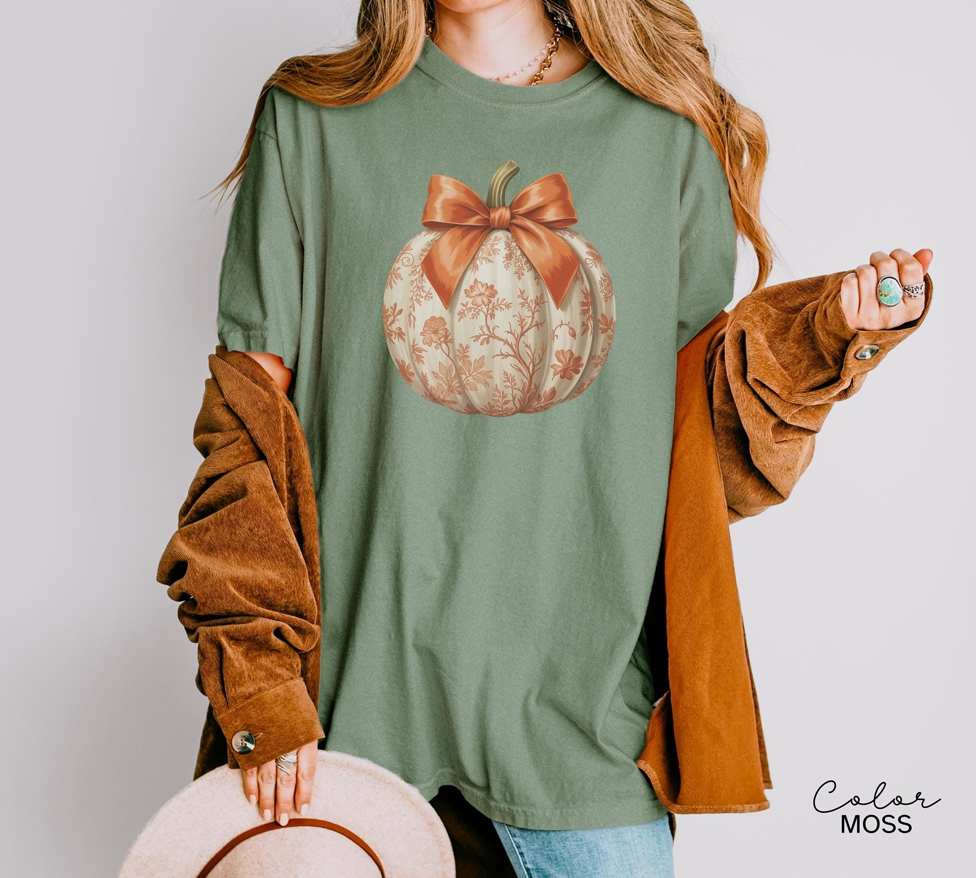 Preppy Floral Pumpkin Shirt Pumpkin Season T-Shirt, Coquette Bow, Autumn Fall Shirt, Thanksgiving Shirt, Fall Pumpkin Comfort Colors Shirt