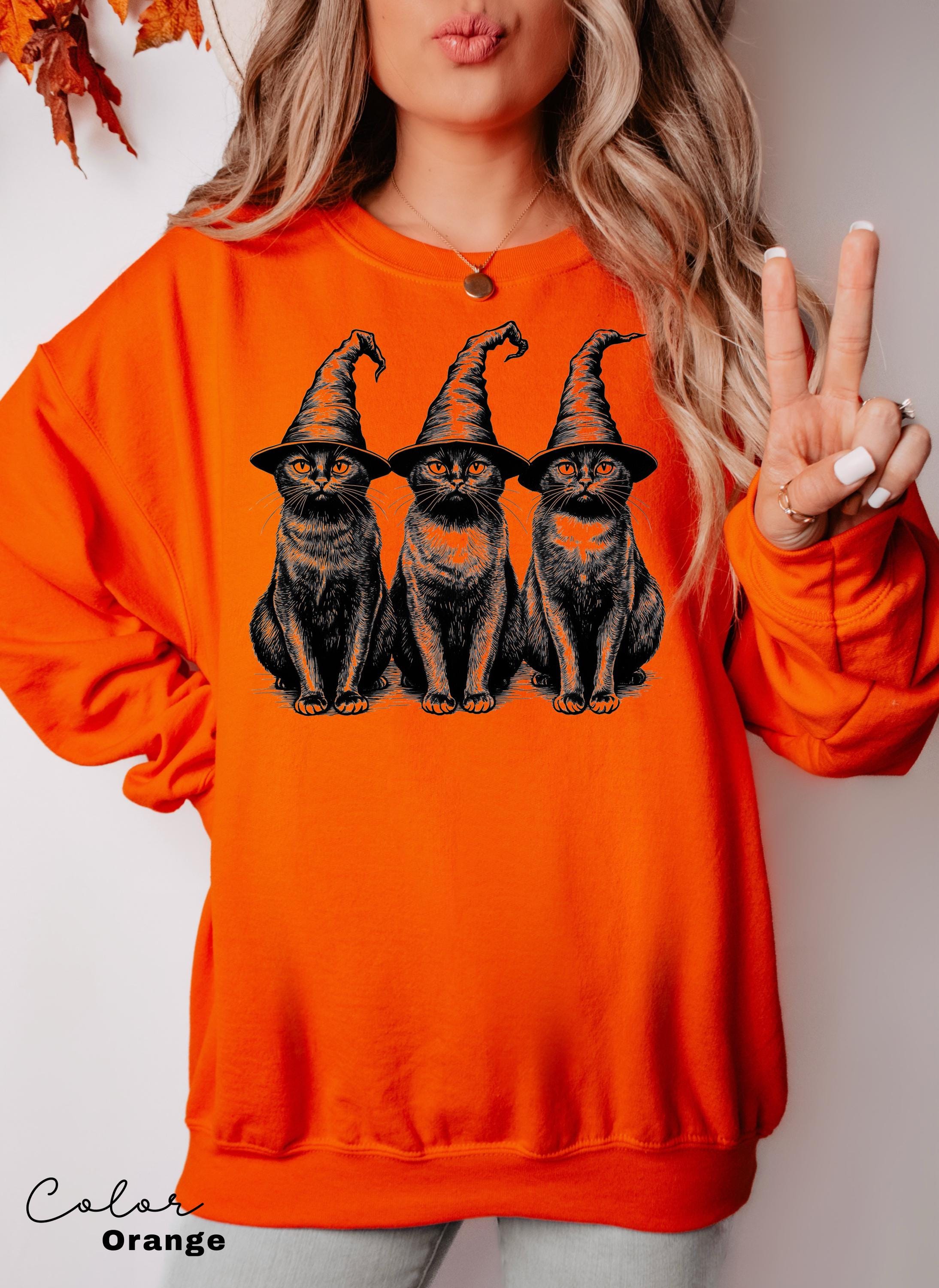 Halloween Black Cat Sweatshirt, Cute Cat Lover Halloween Pullover, Spooky Season Cat, Halloween Cute Women Outfit, Halloween Gift