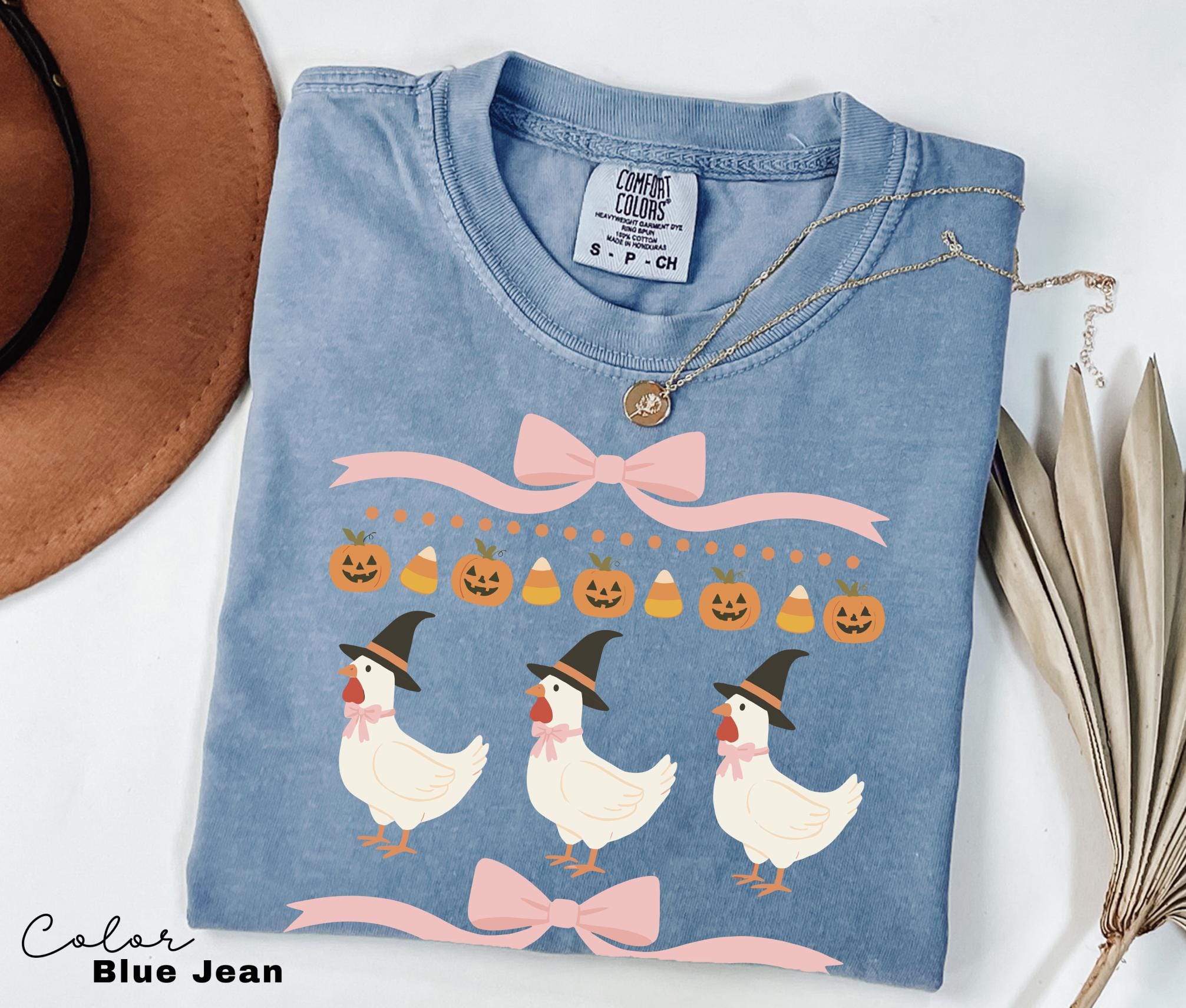 Halloween Chicken Bow Shirt, Retro Chicken Shirt, Cottagecore Halloween, Witch Chicks, Funny Chicken Tee, Farm Halloween, Country