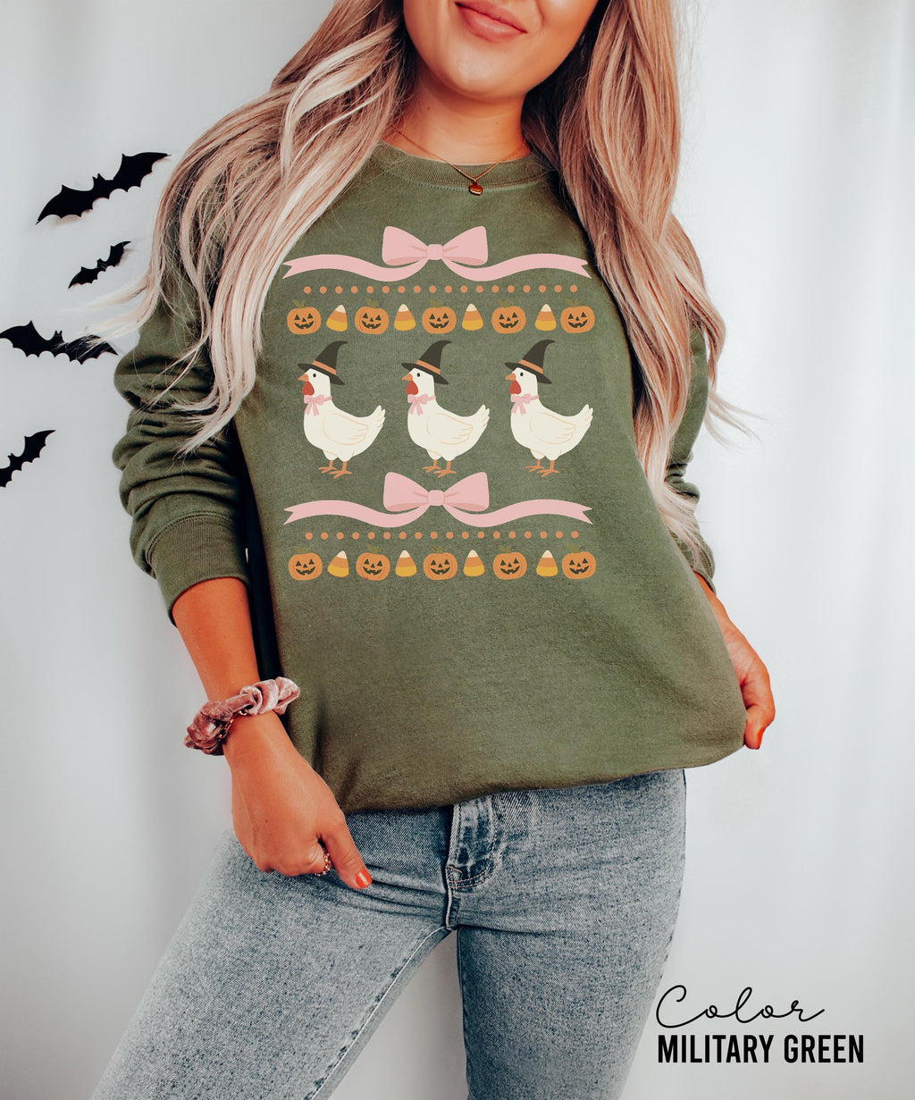 Halloween Chicken Bow Sweatshirt, Retro Chicken, Cottagecore Halloween, Witch Chicks, Funny Chicken, Farm Halloween, Country