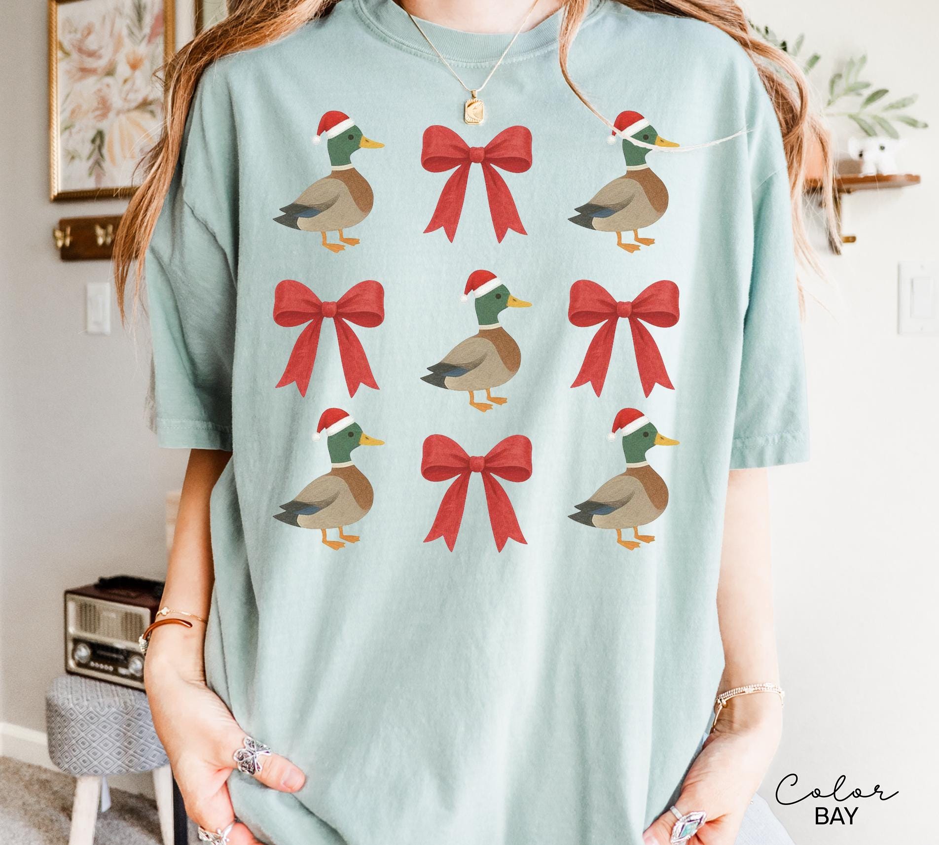 Christmas Duck Bow Shirt, Duck Christmas Shirt, Funny Christmas T-shirt, Cute Holiday Tee, Xmas Gift,