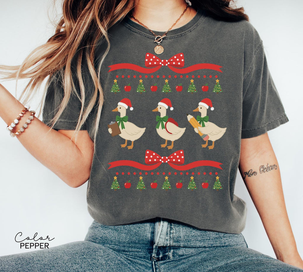Christmas Silly Teacher Goose Shirt, Christmas Teacher Gift, Christmas Teacher Tshirt, Cozy Winter Tee, Comfort Colors Teacher Shirt Gift