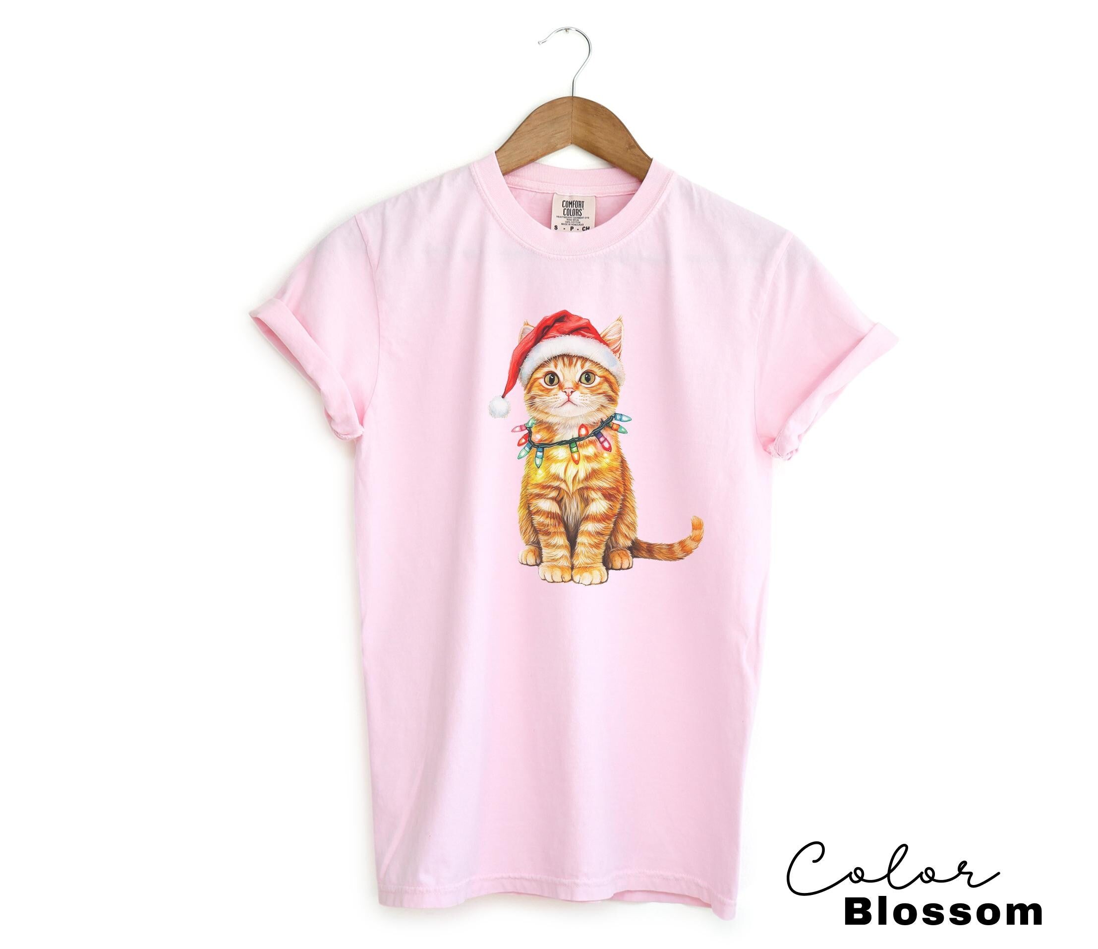 Cat Christmas Comfort Colors Shirt, Christmas Cat Tshirt, Vintage Cat with Santa Hat Shirt, Cute Retro Cat Lover Christmas Graphic Tee