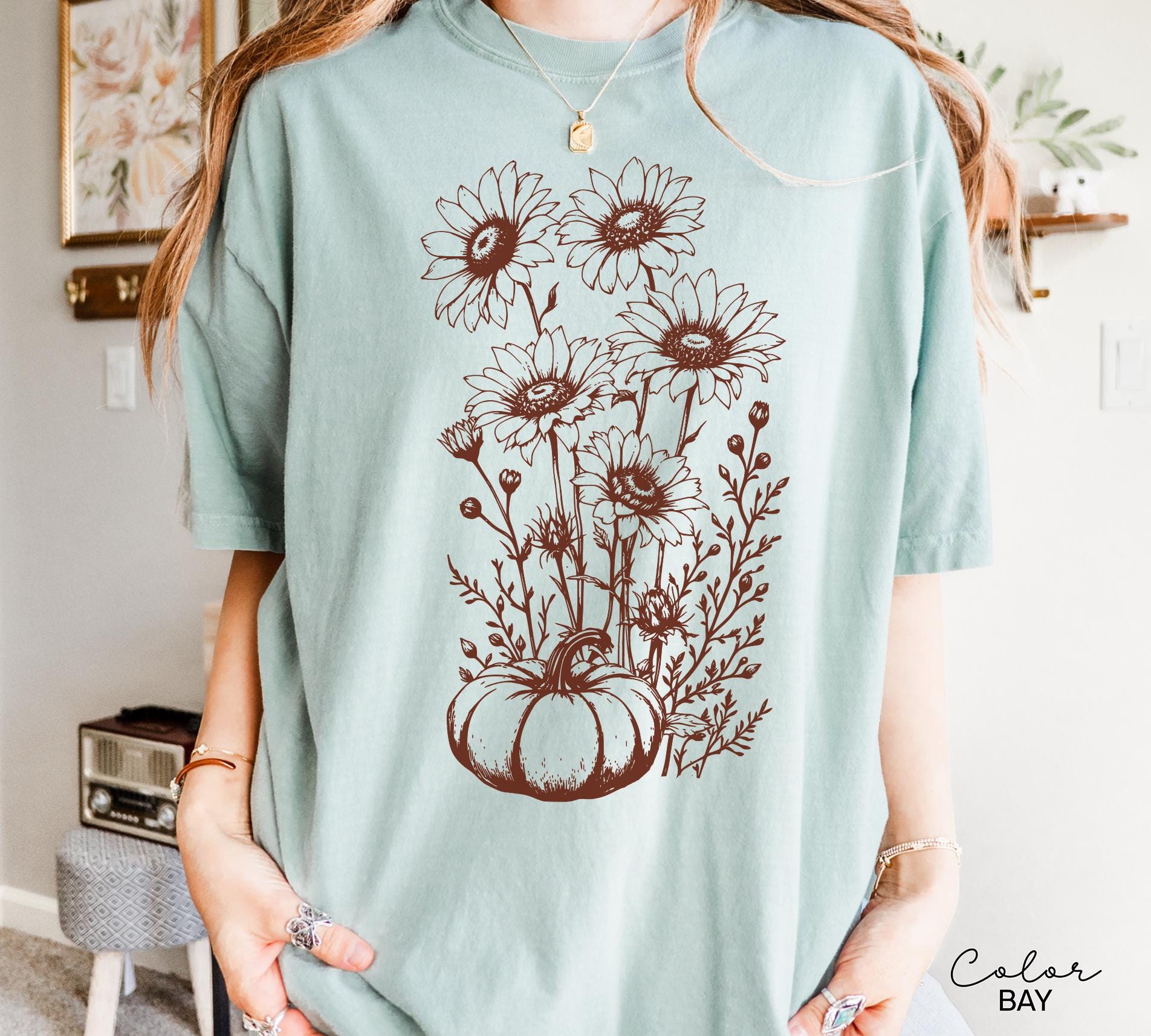 Boho Fall Floral Shirt, Retro Fall Tshirt, Comfort Colors, Autumn Vibes Shirt, Pumpkin Fall Tee, Pressed Wildflower Flower Shirt