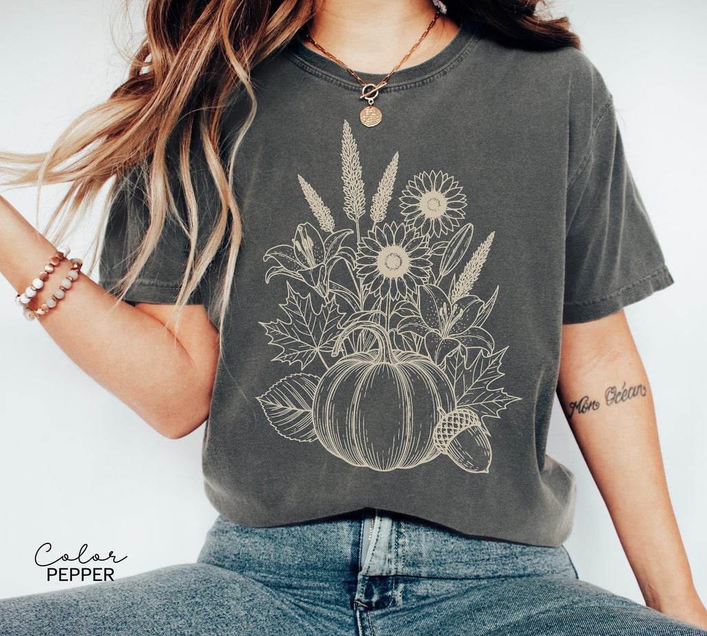 Boho Fall Floral Shirt, Retro Fall Tshirt, Comfort Colors, Autumn Vibes Shirt, Pumpkin Fall Tee, Pressed Wildflower Flower Shirt