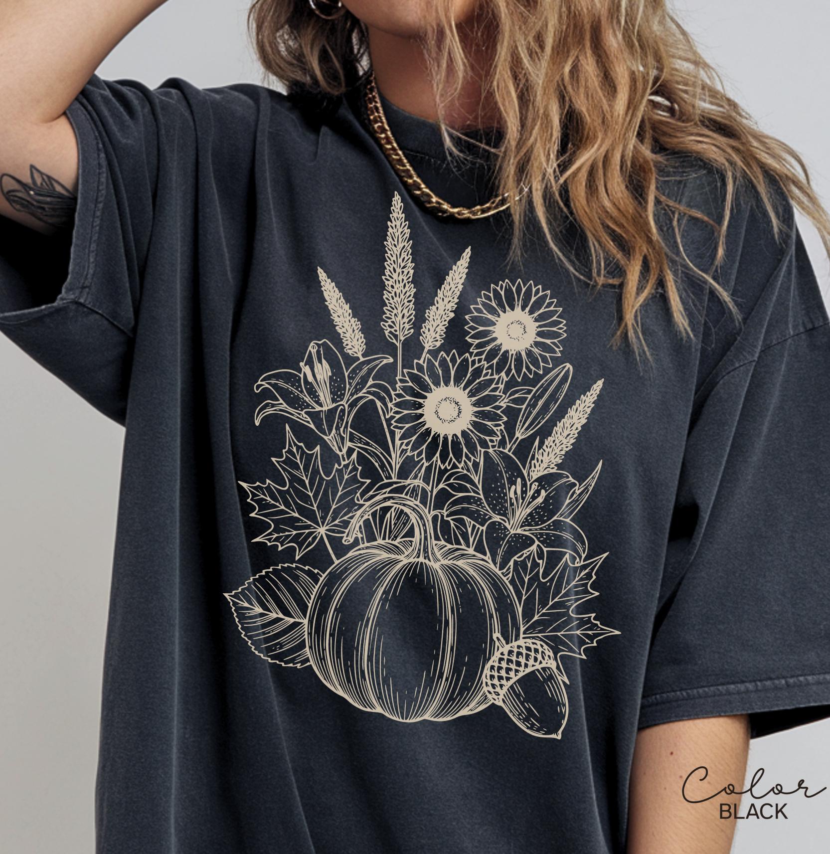 Boho Fall Floral Shirt, Retro Fall Tshirt, Comfort Colors, Autumn Vibes Shirt, Pumpkin Fall Tee, Pressed Wildflower Flower Shirt