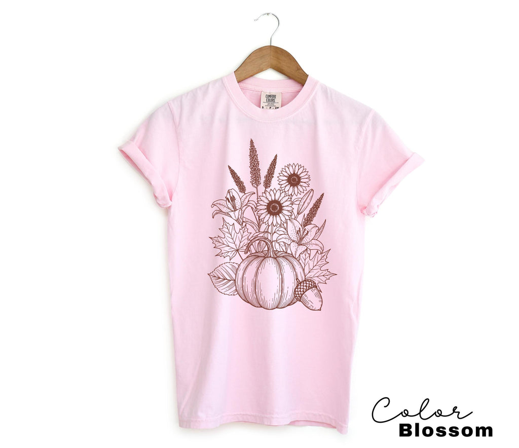 Boho Fall Floral Shirt, Retro Fall Tshirt, Comfort Colors, Autumn Vibes Shirt, Pumpkin Fall Tee, Pressed Wildflower Flower Shirt
