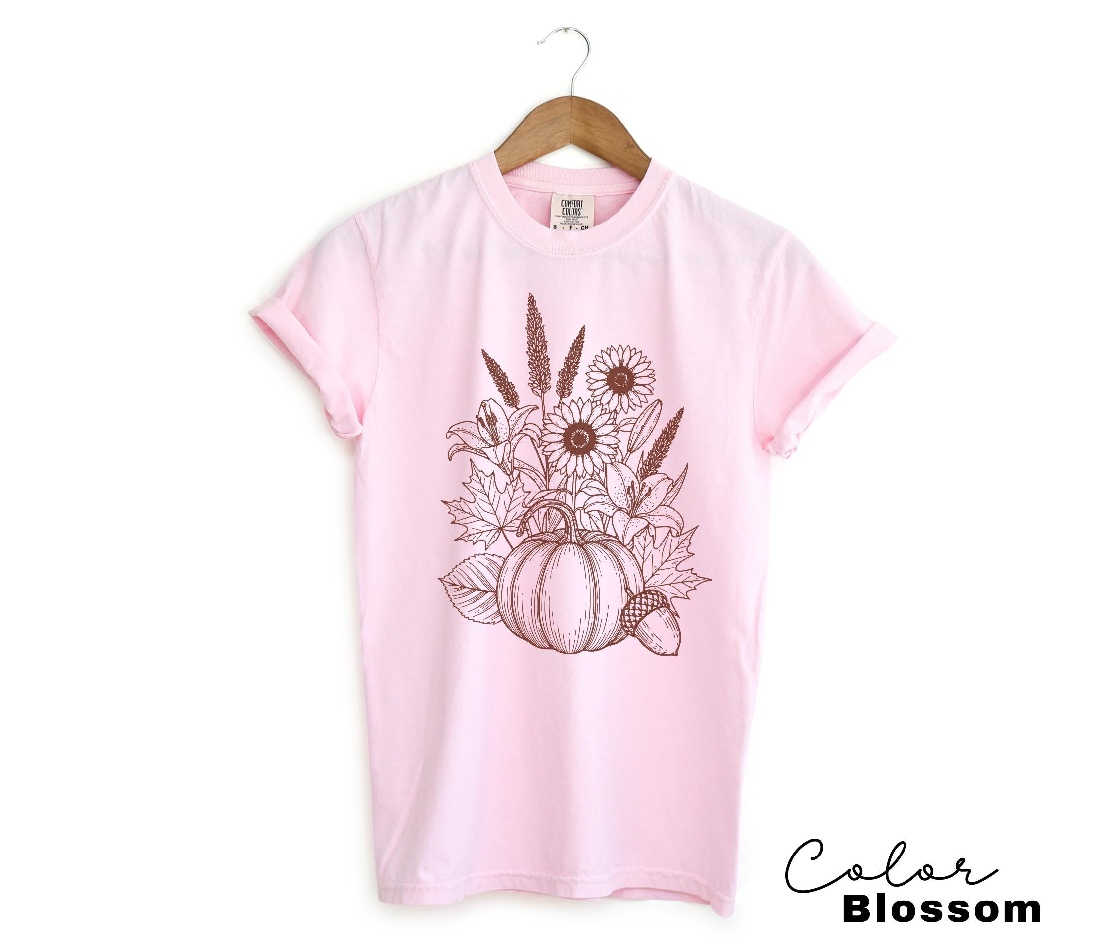 Boho Fall Floral Shirt, Retro Fall Tshirt, Comfort Colors, Autumn Vibes Shirt, Pumpkin Fall Tee, Pressed Wildflower Flower Shirt