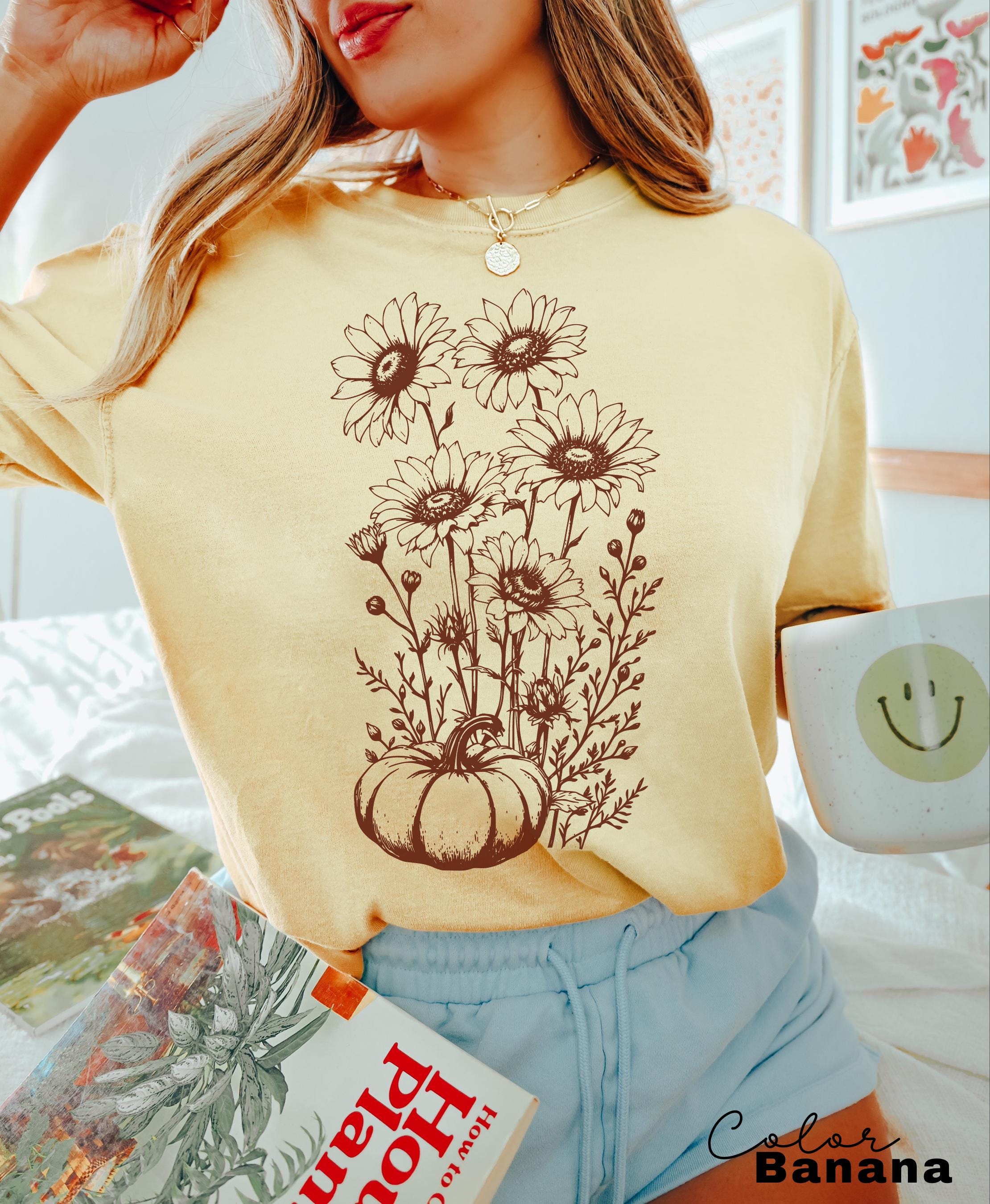 Boho Fall Floral Shirt, Retro Fall Tshirt, Comfort Colors, Autumn Vibes Shirt, Pumpkin Fall Tee, Pressed Wildflower Flower Shirt