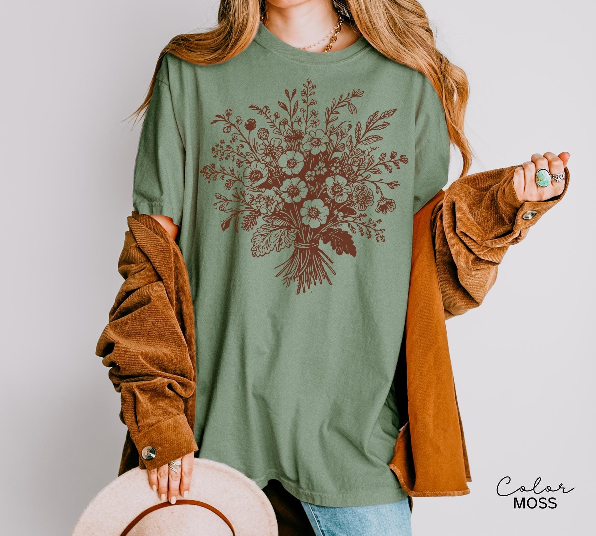 Boho Fall Floral Shirt, Retro Fall Tshirt, Comfort Colors, Autumn Vibes Shirt, Pumpkin Fall Tee, Pressed Wildflower Flower Shirt