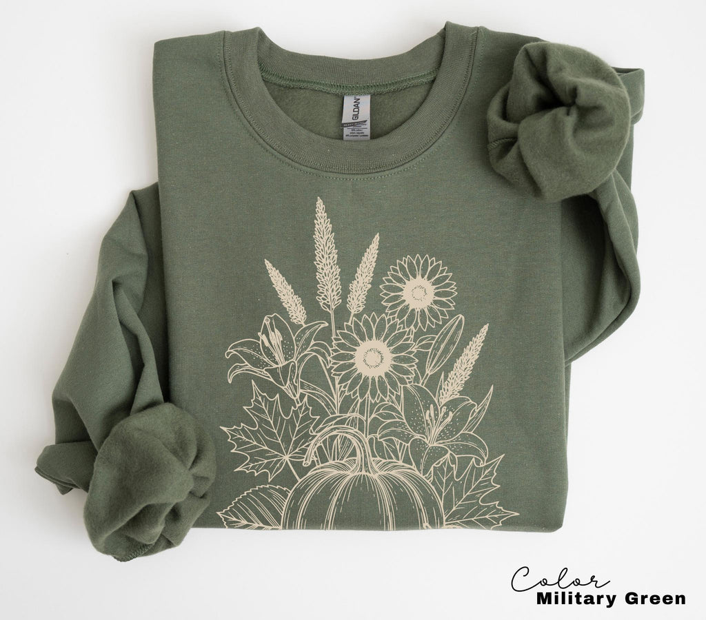 Boho Fall Floral Sweatshirt, Retro Fall Crewneck, Autumn Vibes, Pumpkin Fall, Pressed Wildflower Flower Sweatshirt