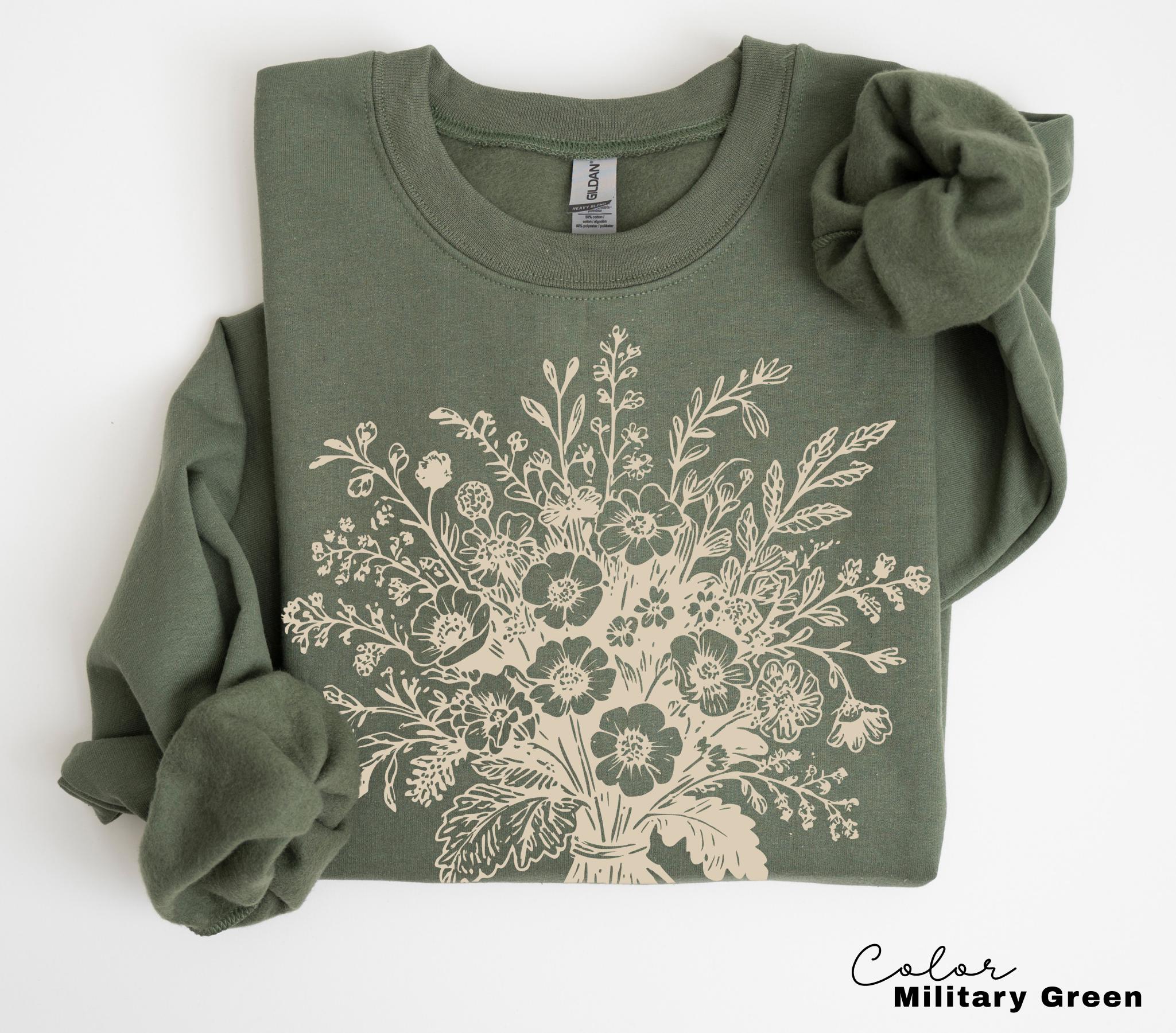Boho Fall Floral Sweatshirt, Retro Fall Crewneck, Autumn Vibes, Pumpkin Fall, Pressed Wildflower Flower Sweatshirt