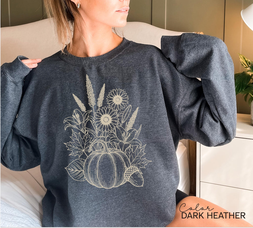 Boho Fall Floral Sweatshirt, Retro Fall Crewneck, Autumn Vibes, Pumpkin Fall, Pressed Wildflower Flower Sweatshirt