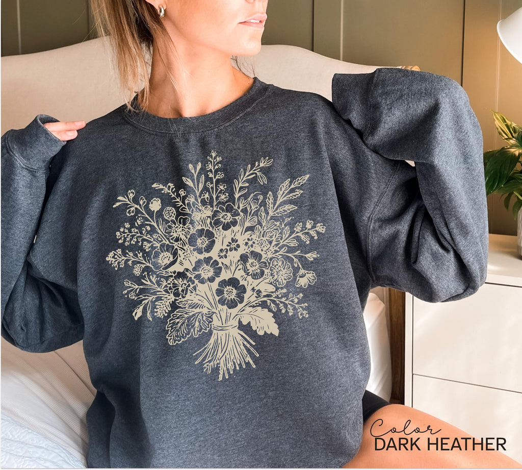 Boho Fall Floral Sweatshirt, Retro Fall Crewneck, Autumn Vibes, Pumpkin Fall, Pressed Wildflower Flower Sweatshirt