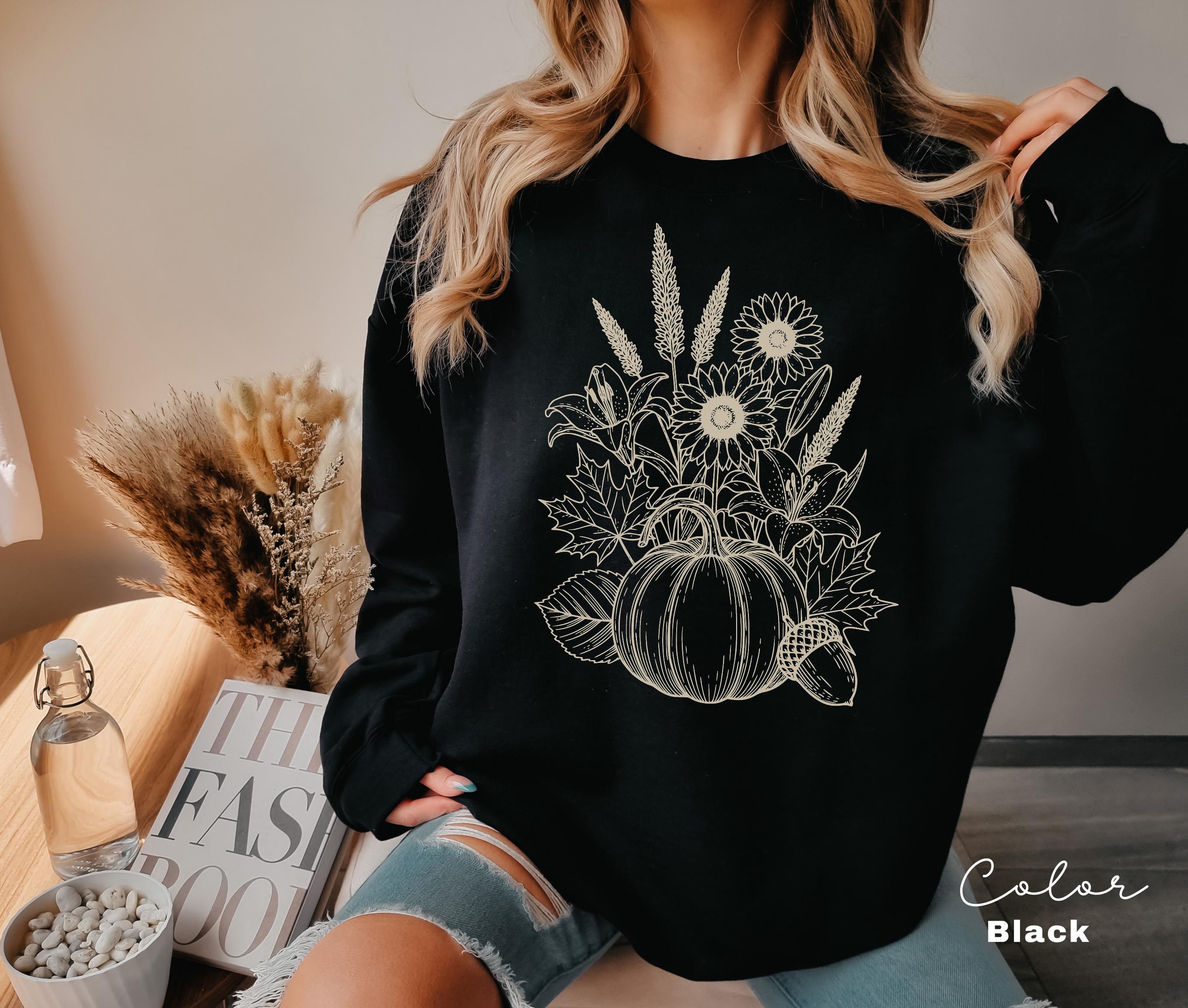 Boho Fall Floral Sweatshirt, Retro Fall Crewneck, Autumn Vibes, Pumpkin Fall, Pressed Wildflower Flower Sweatshirt