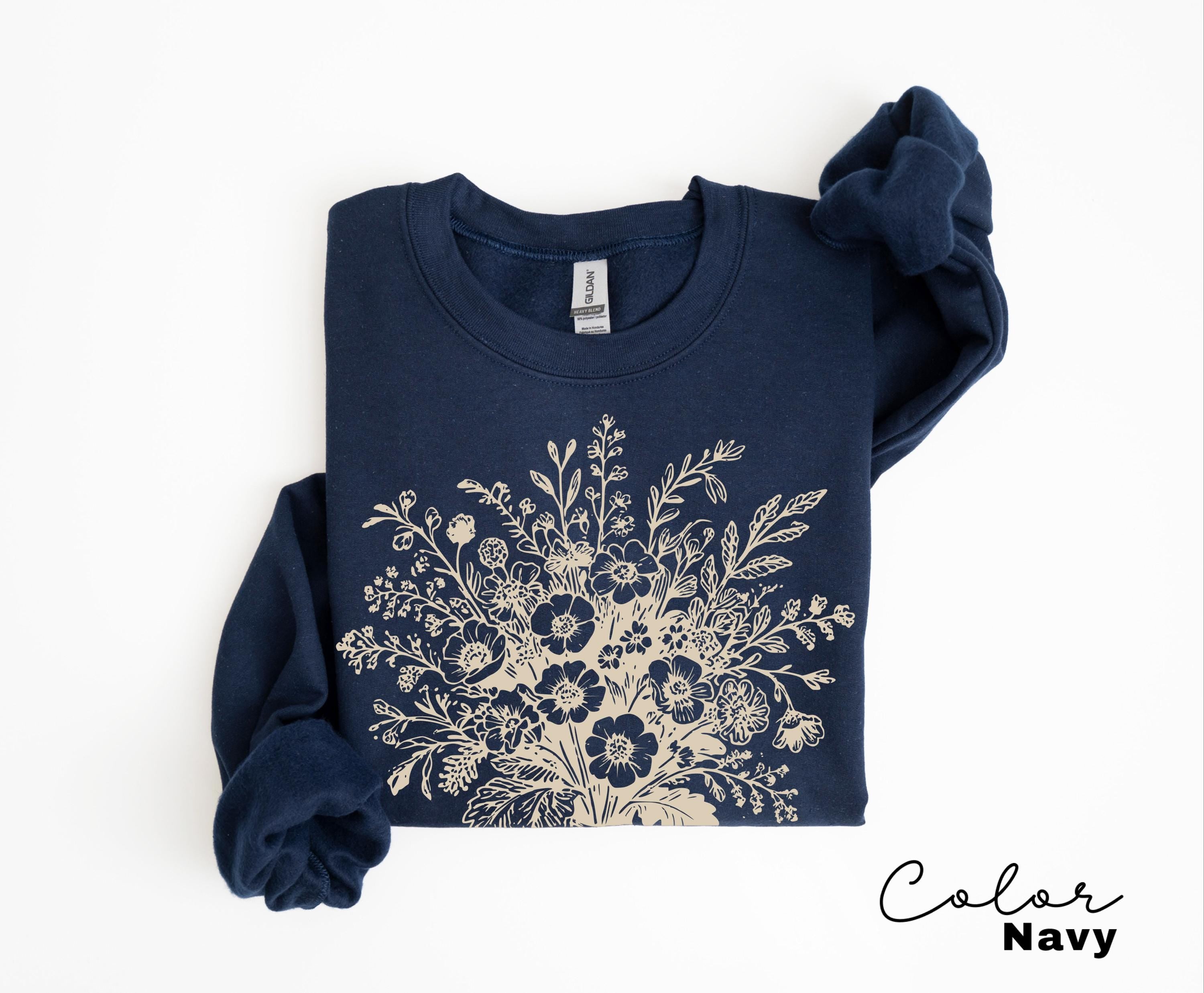 Boho Fall Floral Sweatshirt, Retro Fall Crewneck, Autumn Vibes, Pumpkin Fall, Pressed Wildflower Flower Sweatshirt