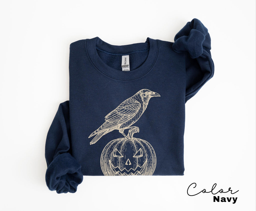 Halloween Crow Pumpkin Sweatshirt, Jack O Lantern, Boho Cottagecore, Floral Halloween, Oversized, Crewneck, Halloween Party