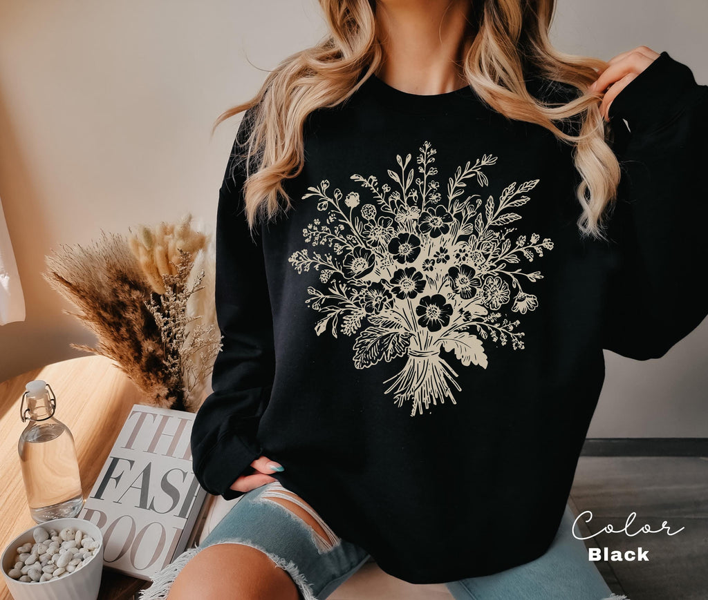 Boho Fall Floral Sweatshirt, Retro Fall Crewneck, Autumn Vibes, Pumpkin Fall, Pressed Wildflower Flower Sweatshirt