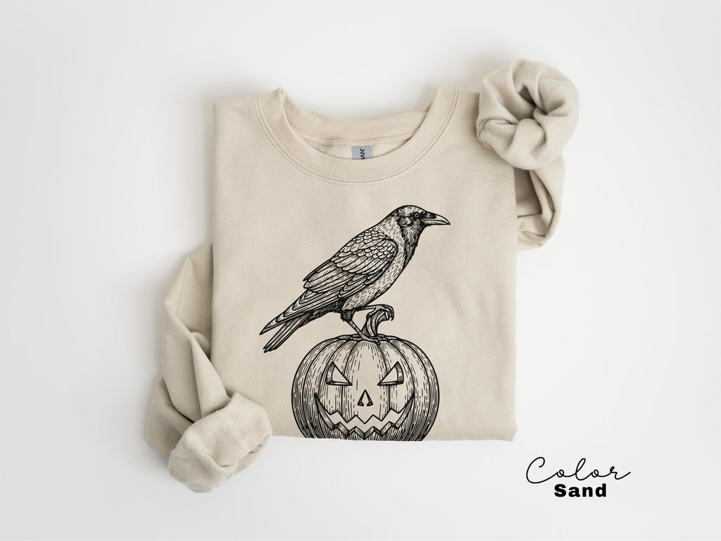 Halloween Crow Pumpkin Sweatshirt, Jack O Lantern, Boho Cottagecore, Floral Halloween, Oversized, Crewneck, Halloween Party