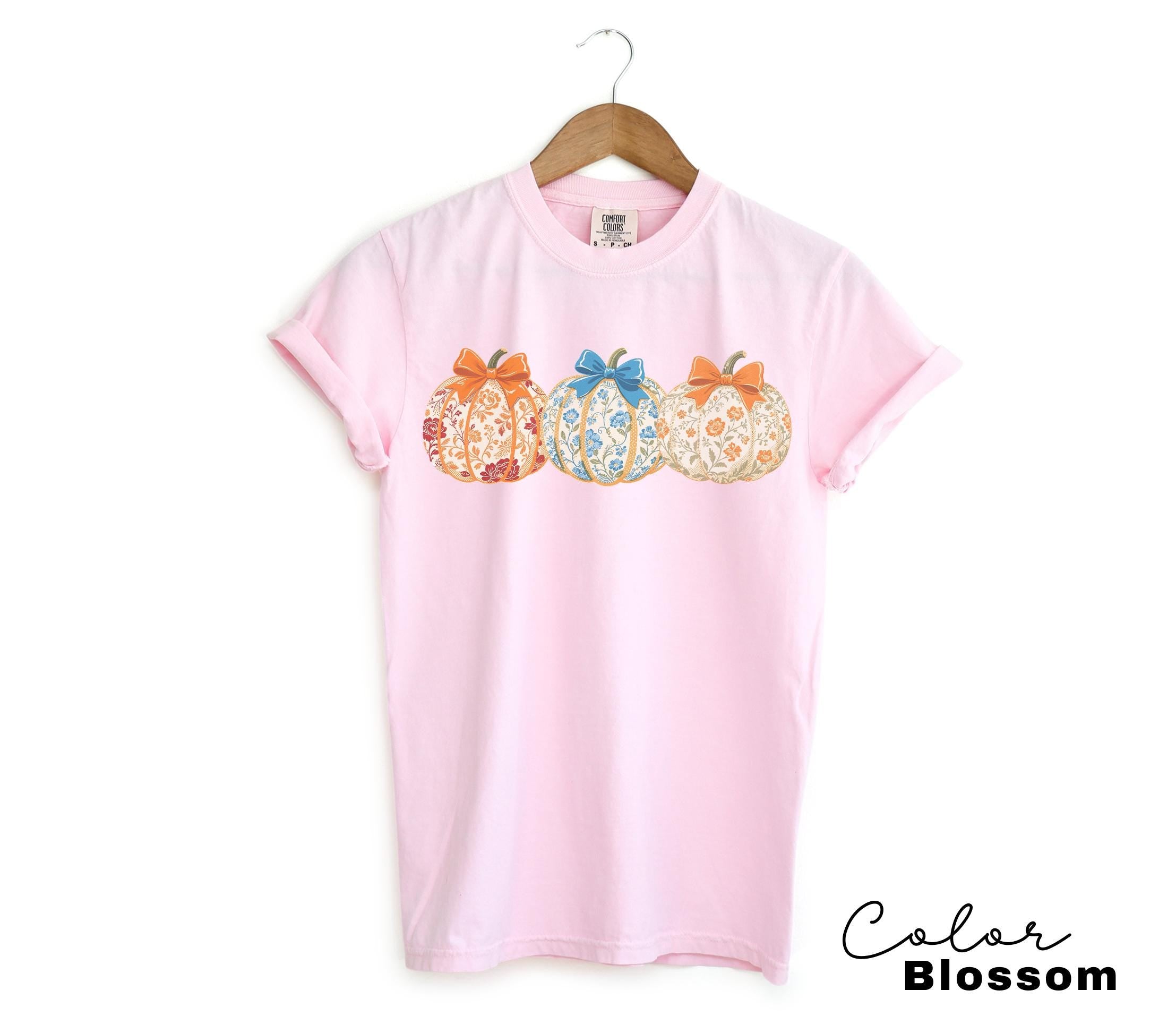 Preppy Floral Pumpkin Shirt Pumpkin Season T-Shirt, Coquette Bow, Autumn Fall Shirt, Thanksgiving Shirt, Fall Pumpkin Comfort Colors Shirt